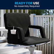Malta Extra Wide Black Lightweight Reclining Stadium Chair with Armrests, Padded Back & Seat with Dual Storage Pockets and Backpack Straps