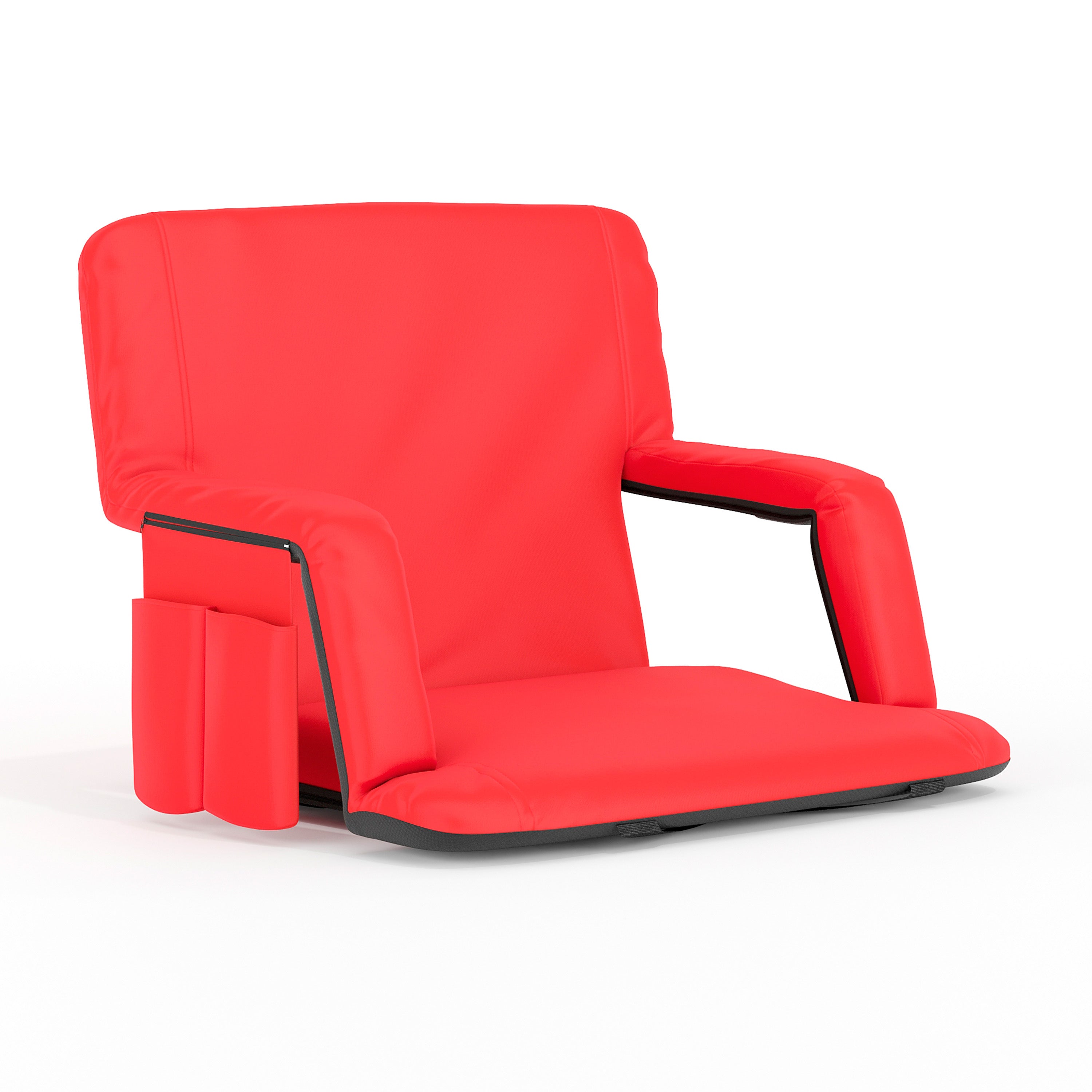 Malta Extra Wide Red Lightweight Reclining Stadium Chair with Armrests, Padded Back & Seat with Dual Storage Pockets and Backpack Straps