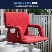 Malta Extra Wide Red Lightweight Reclining Stadium Chair with Armrests, Padded Back & Seat with Dual Storage Pockets and Backpack Straps