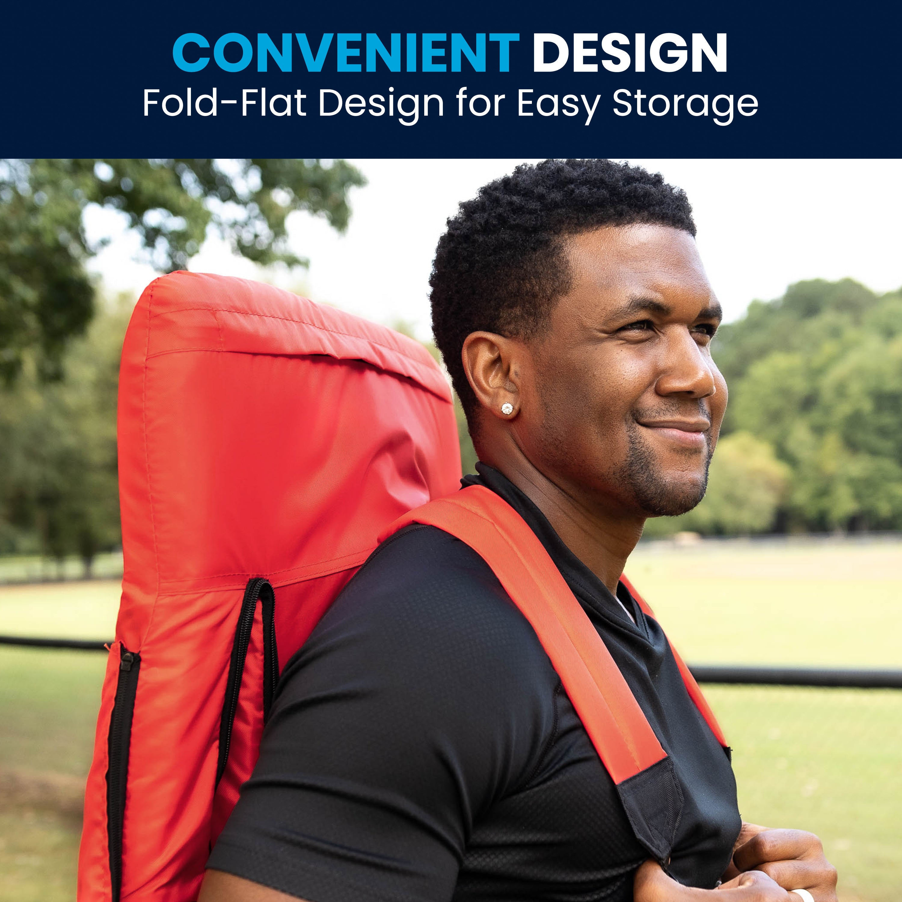 Malta Extra Wide Red Lightweight Reclining Stadium Chair with Armrests, Padded Back & Seat with Dual Storage Pockets and Backpack Straps