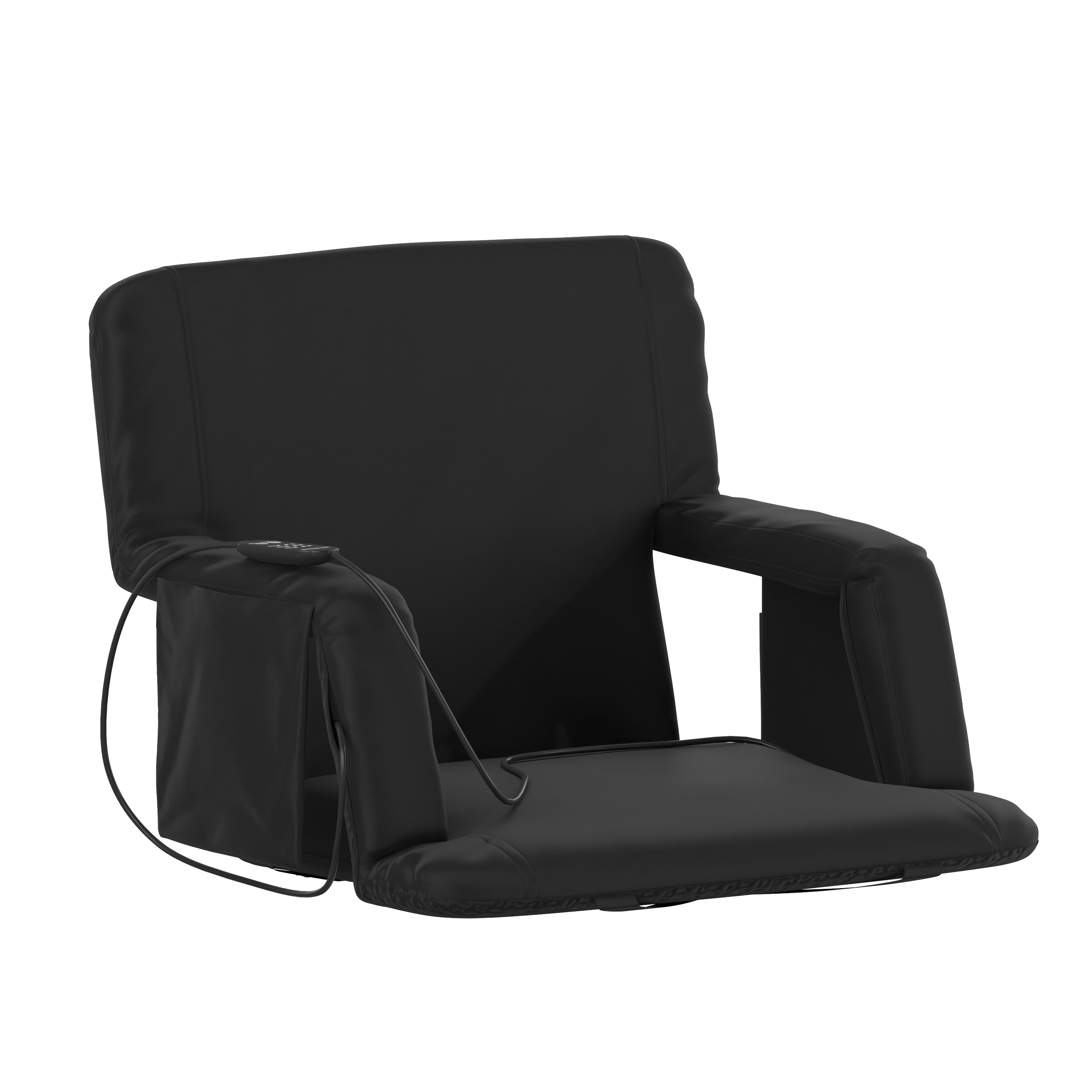 Malta Extra Wide Black Portable Heated Reclining Stadium Chair w/Armrests, Padded Back & Heated Seat w/Dual Storage Pockets and Backpack Straps