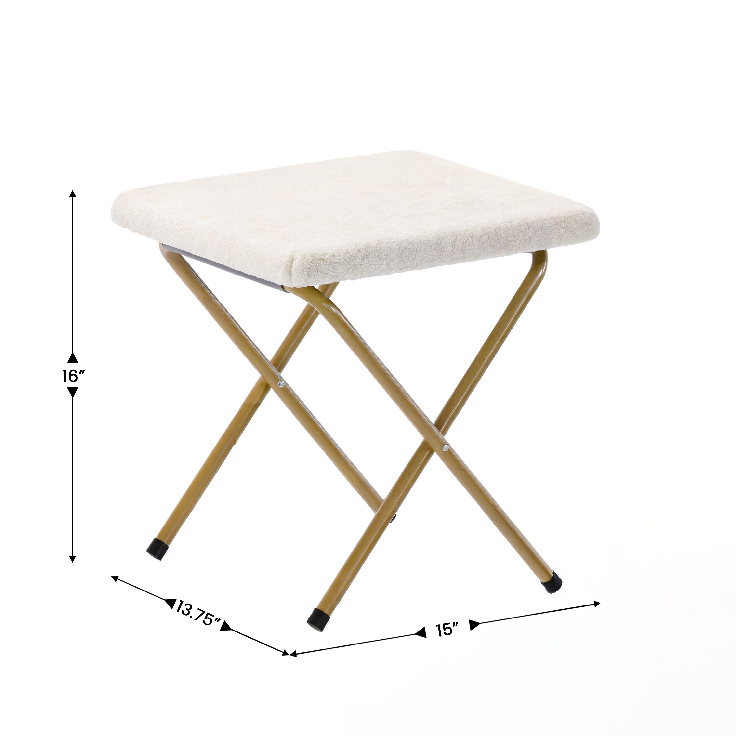 Eleanor 56" Portable Folding Double Saucer Chair with 2 Folding Ottomans Ivory Faux Shearling with a Soft Gold Steel Frame for Dorm or Bedroom