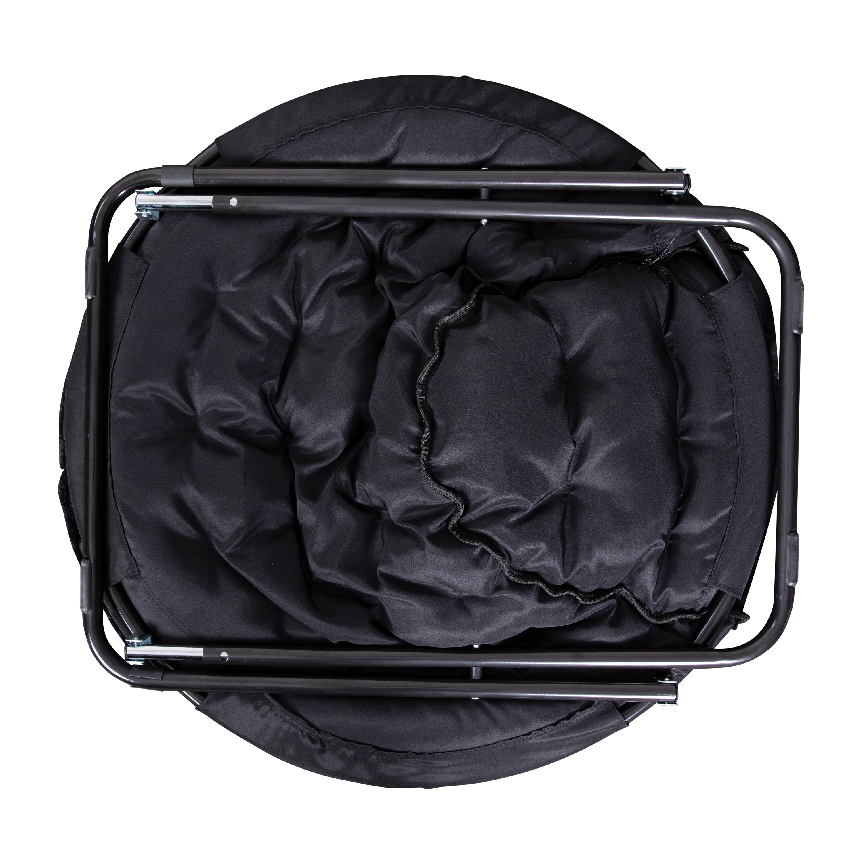 Gwen 38" Oversize Portable Faux Fur Folding Saucer Moon Chair for Dorm and Bedroom, Black Faux Fur/Black Frame