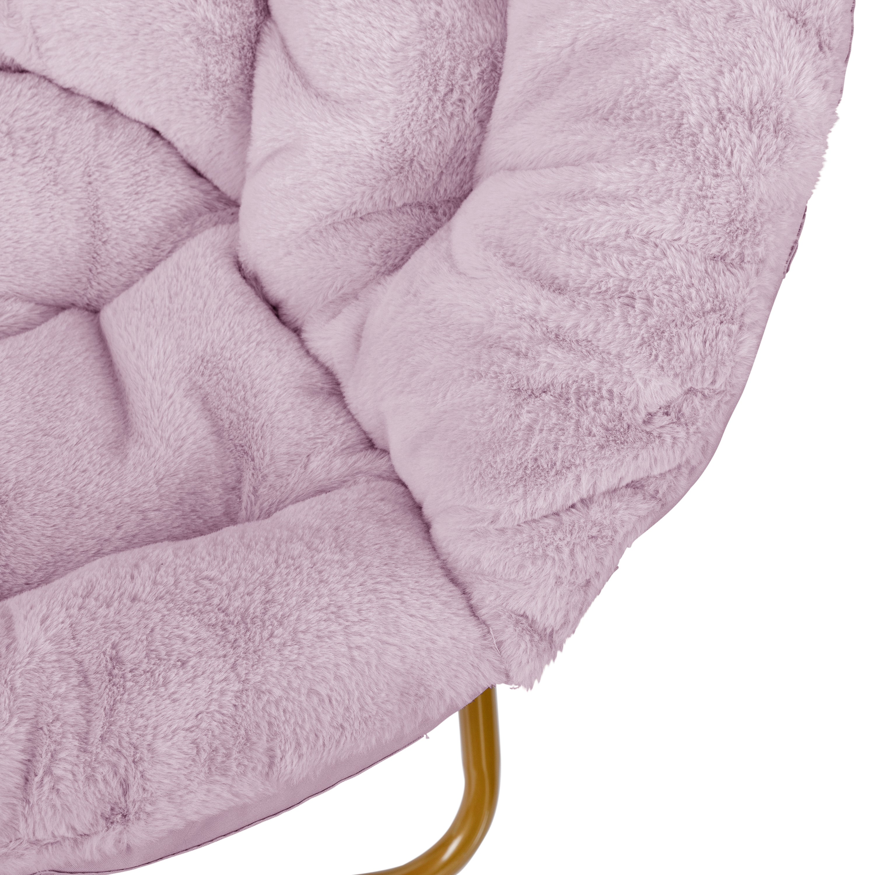 Gwen 38" Oversize Portable Faux Fur Folding Saucer Moon Chair for Dorm and Bedroom, Dusty Purple Faux Fur/Soft Gold Frame