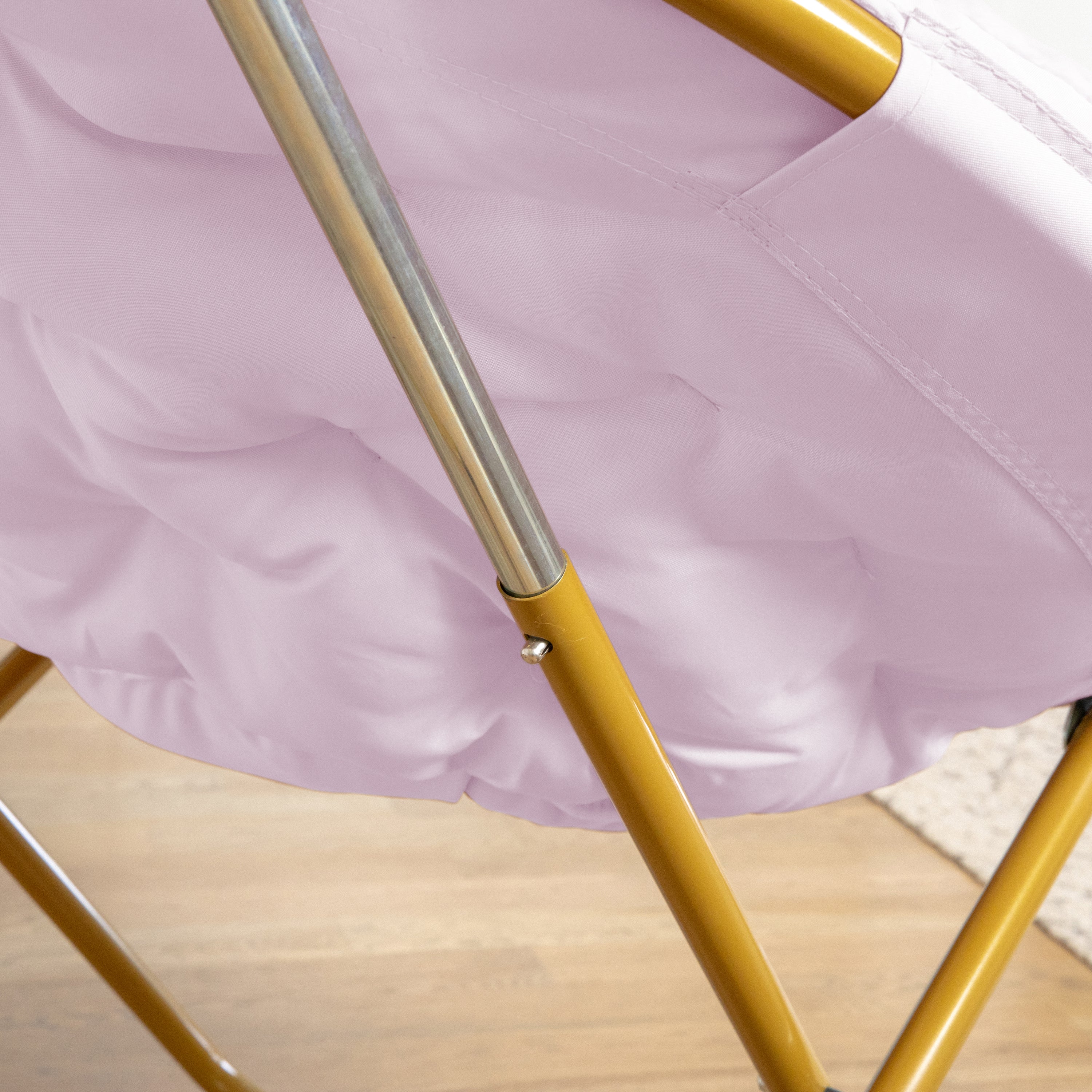Gwen 38" Oversize Portable Faux Fur Folding Saucer Moon Chair for Dorm and Bedroom, Dusty Purple Faux Fur/Soft Gold Frame