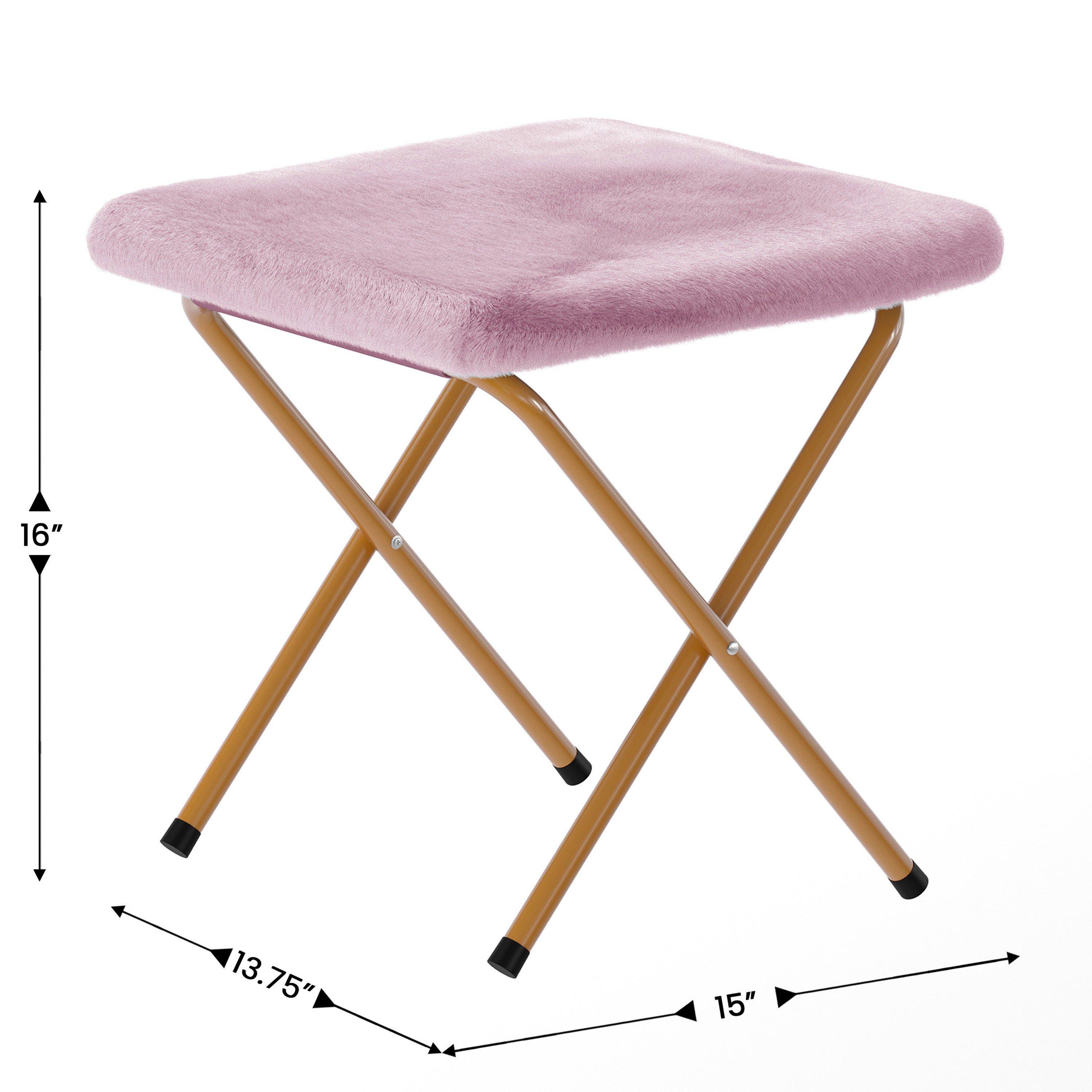 Gwen 38" Oversize Portable Faux Fur Folding Saucer Moon Chair with Folding Ottoman for Dorm and Bedroom, Dusty Purple Faux Fur/Soft Gold Frame