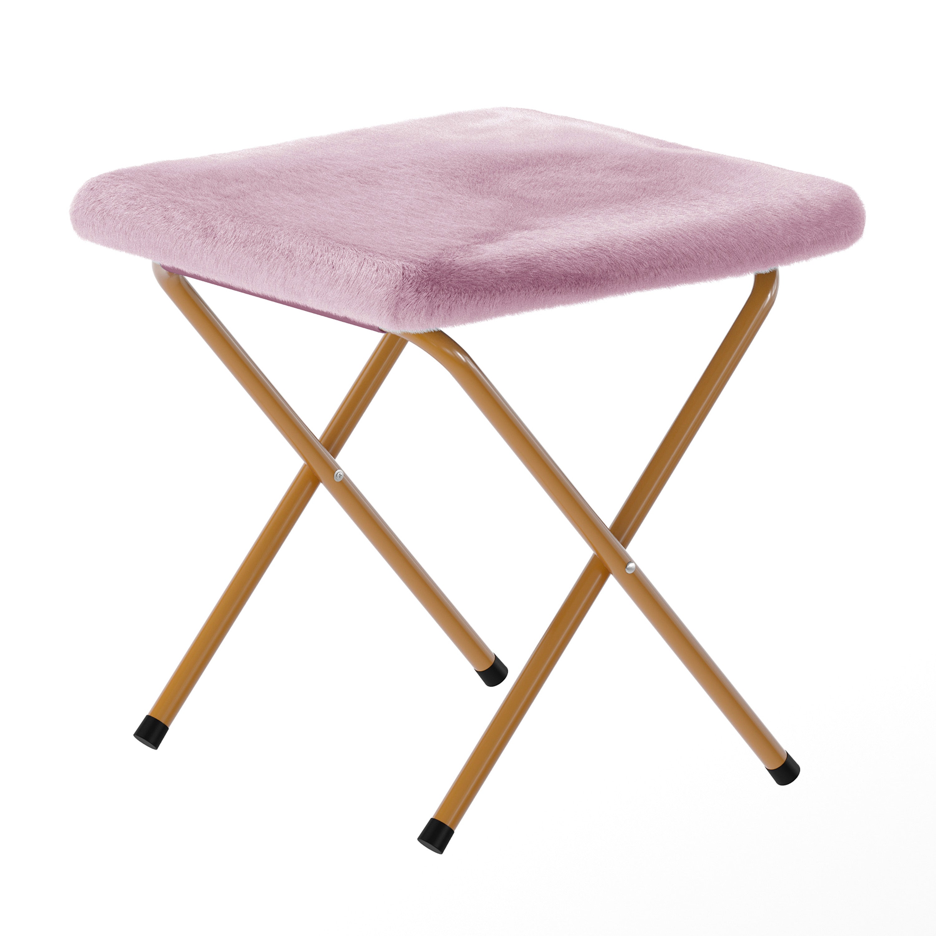 Gwen 38" Oversize Portable Faux Fur Folding Saucer Moon Chair with Folding Ottoman for Dorm and Bedroom, Dusty Purple Faux Fur/Soft Gold Frame
