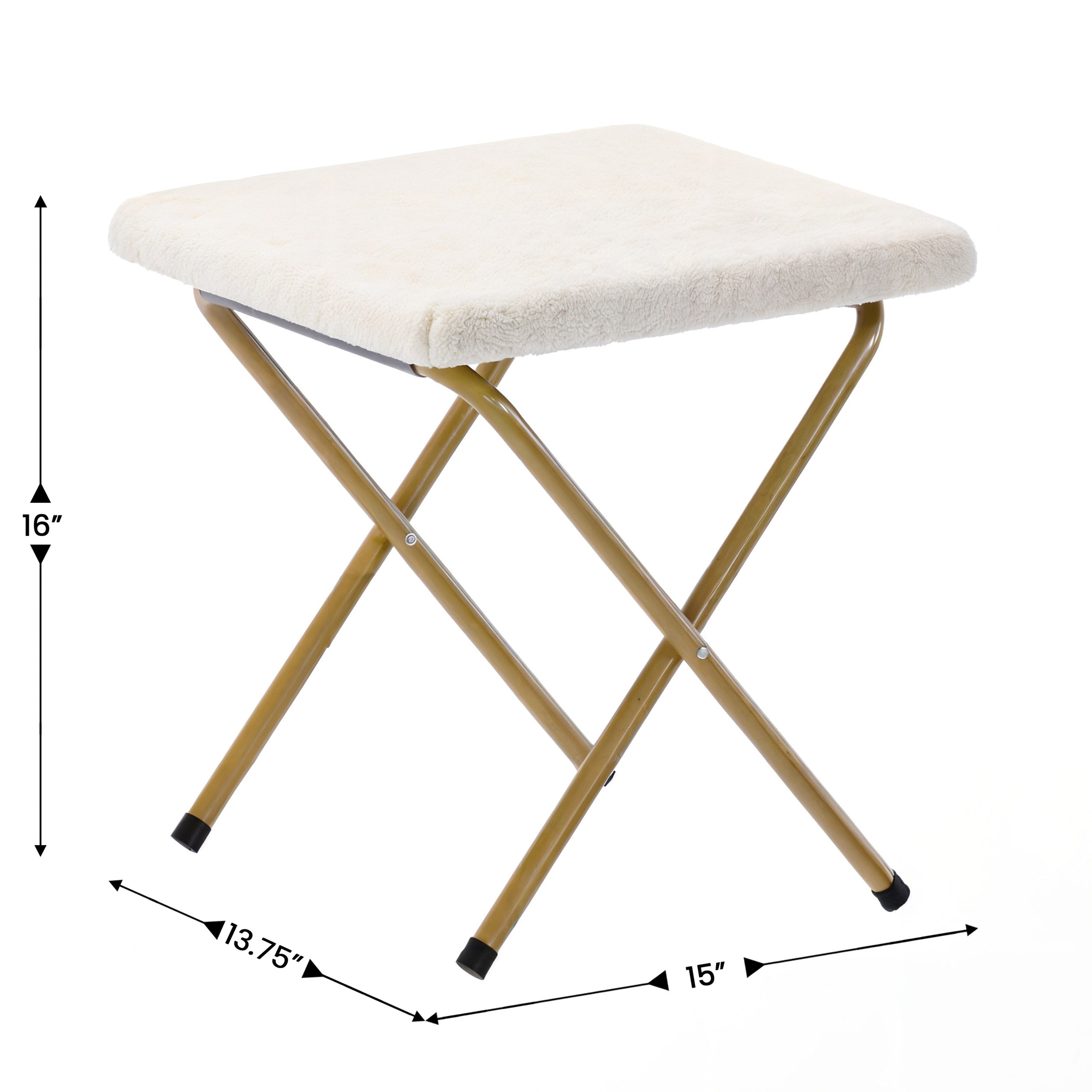 Gwen 38" Oversize Portable Faux Shearling Folding Saucer Moon Chair with Folding Ottoman for Dorm and Bedroom, Ivory Faux Shearling/Soft Gold Frame