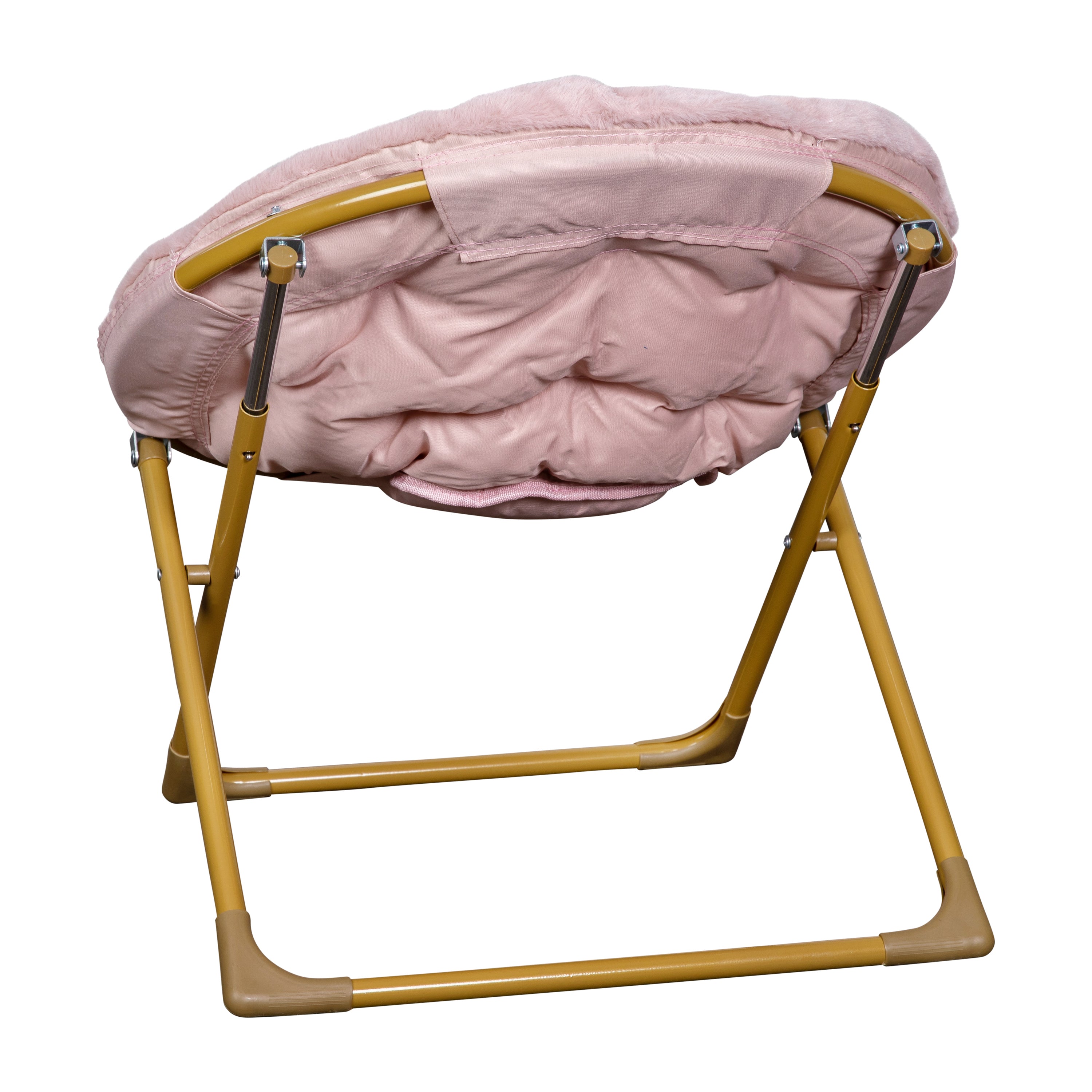 Gwen 23" Kids Cozy Mini Folding Saucer Chair, Faux Fur Moon Chair for Toddlers and Bedroom, Blush/Soft Gold