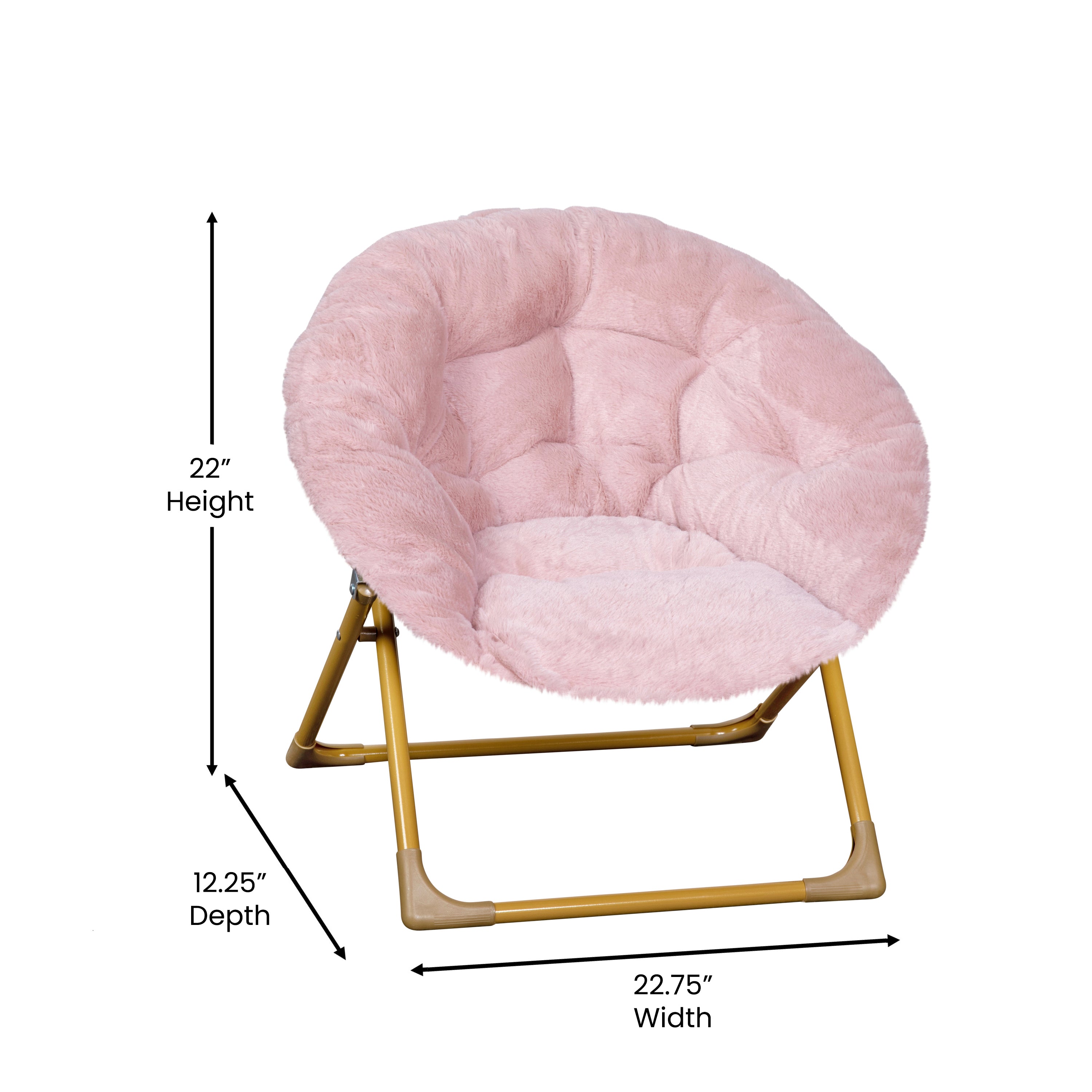 Gwen 23" Kids Cozy Mini Folding Saucer Chair, Faux Fur Moon Chair for Toddlers and Bedroom, Blush/Soft Gold