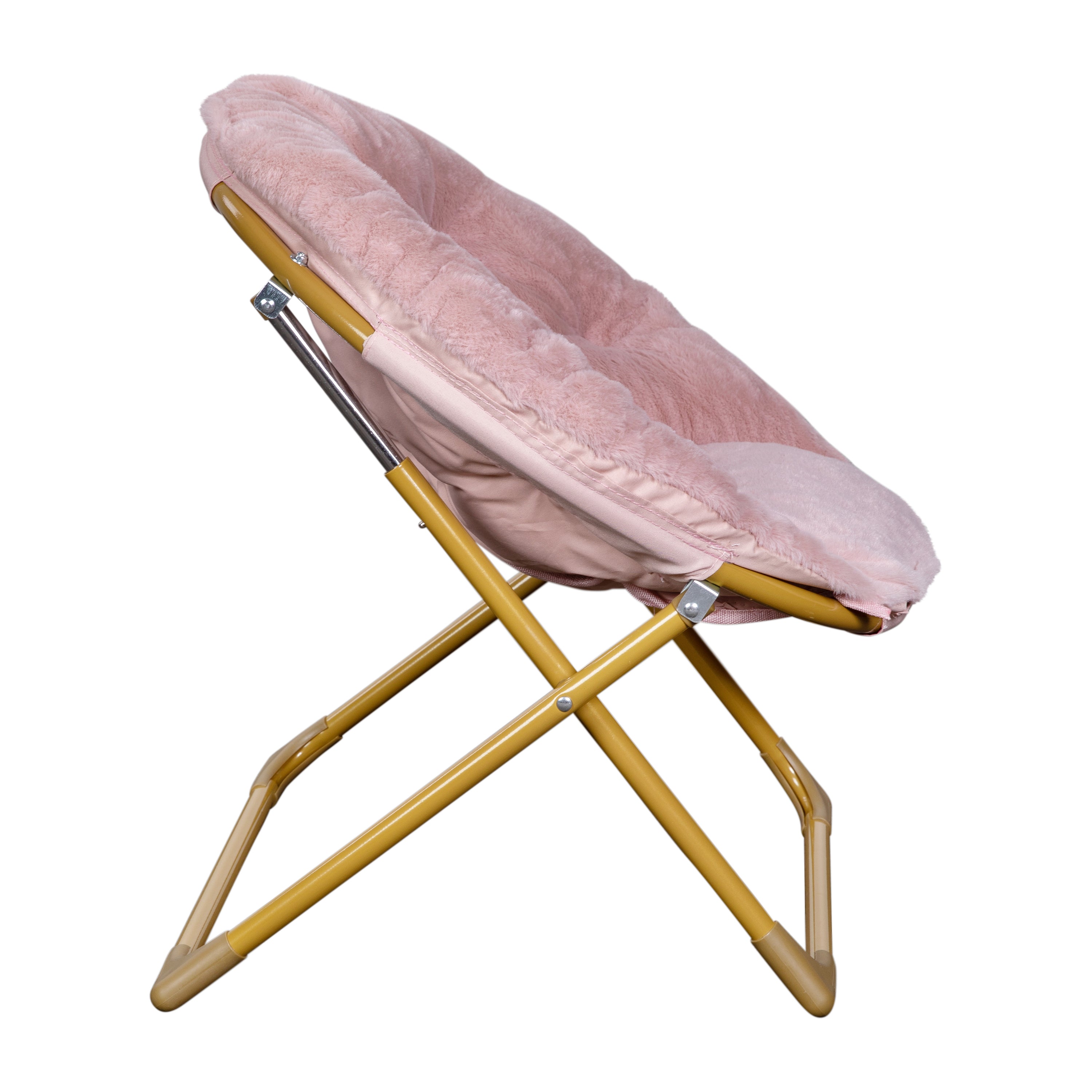 Gwen 23" Kids Cozy Mini Folding Saucer Chair, Faux Fur Moon Chair for Toddlers and Bedroom, Blush/Soft Gold