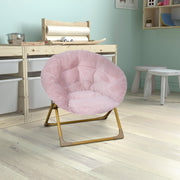 Gwen 23" Kids Cozy Mini Folding Saucer Chair, Faux Fur Moon Chair for Toddlers and Bedroom, Blush/Soft Gold