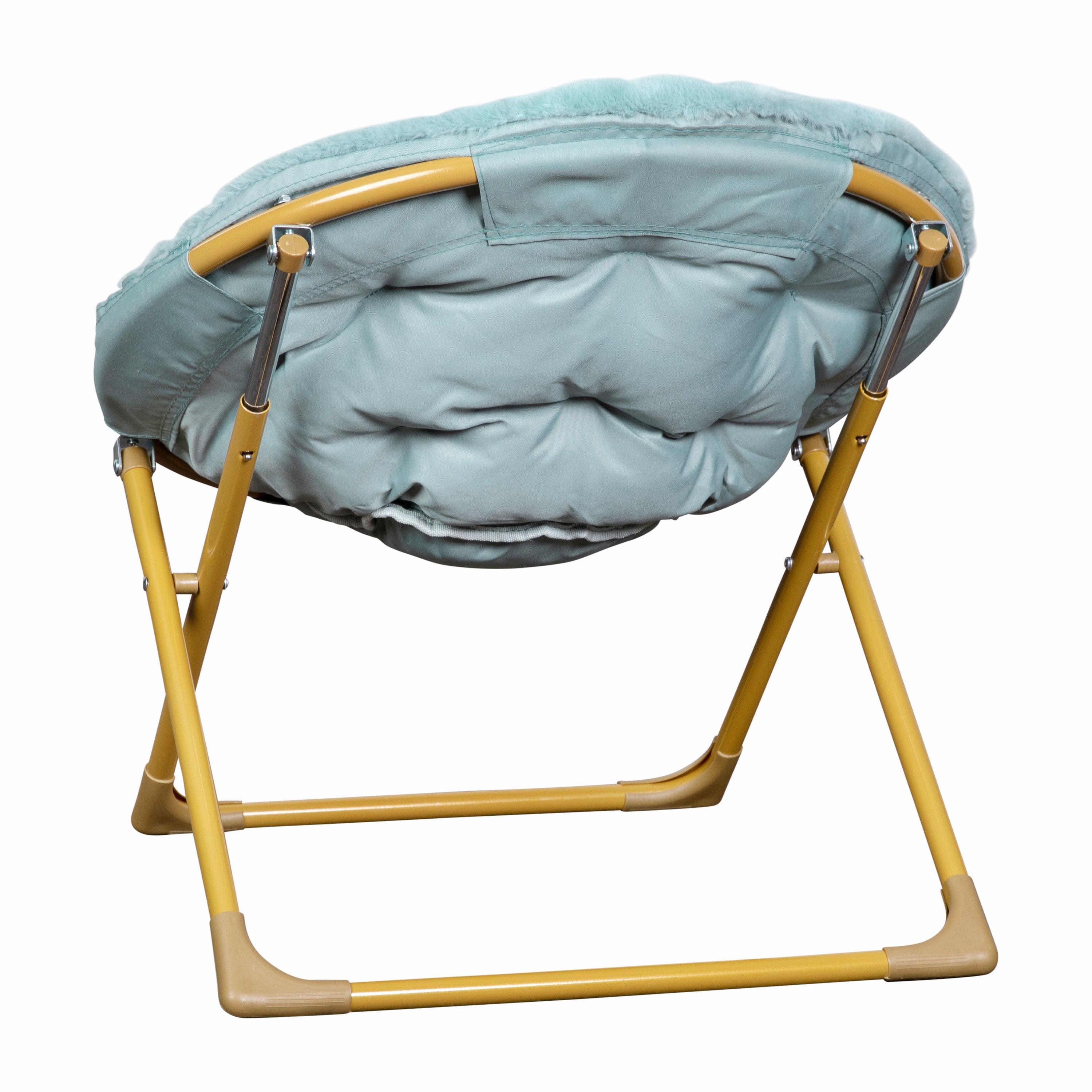 Gwen 23" Kids Cozy Mini Folding Saucer Chair, Faux Fur Moon Chair for Toddlers and Bedroom, Dusty Aqua/Soft Gold