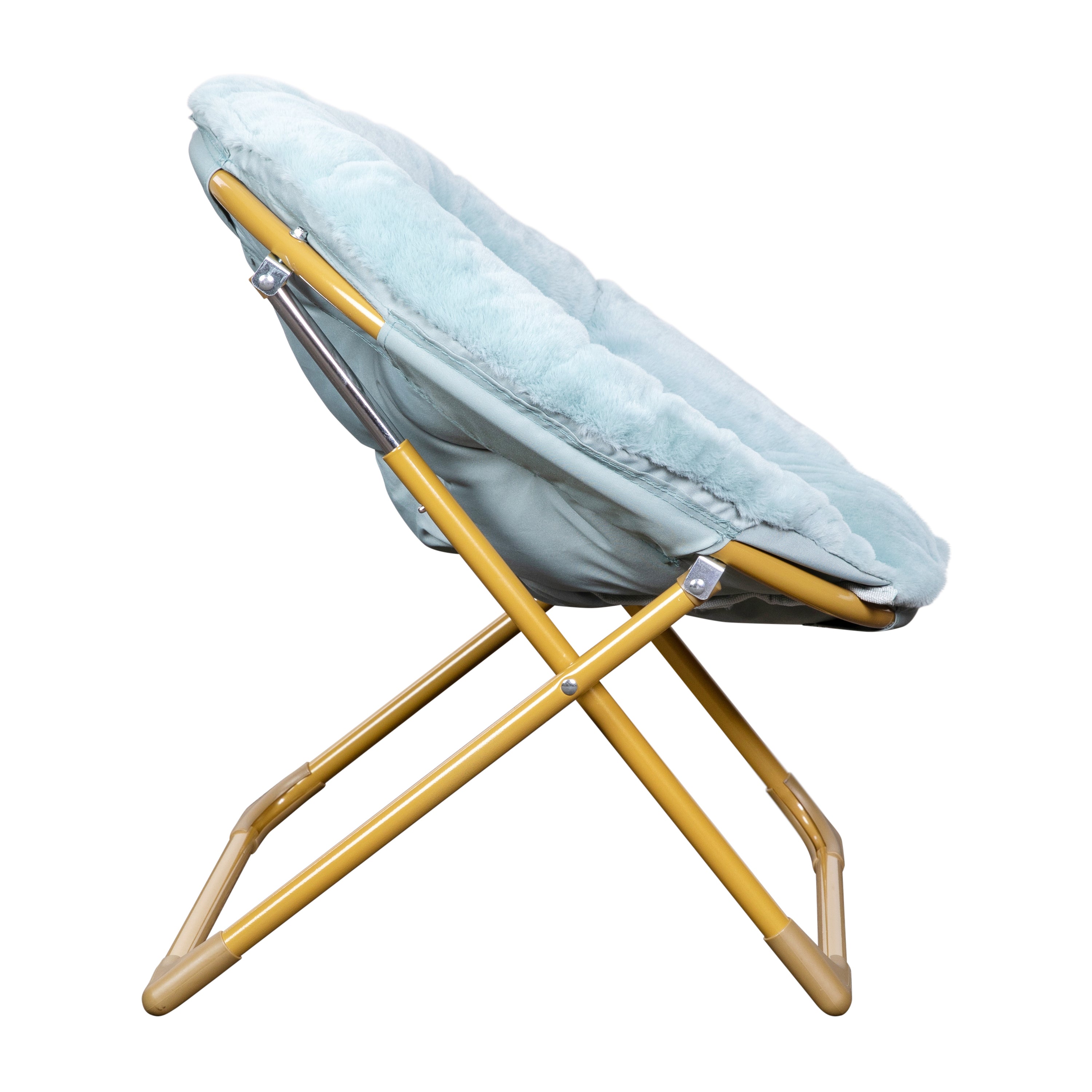 Gwen 23" Kids Cozy Mini Folding Saucer Chair, Faux Fur Moon Chair for Toddlers and Bedroom, Dusty Aqua/Soft Gold