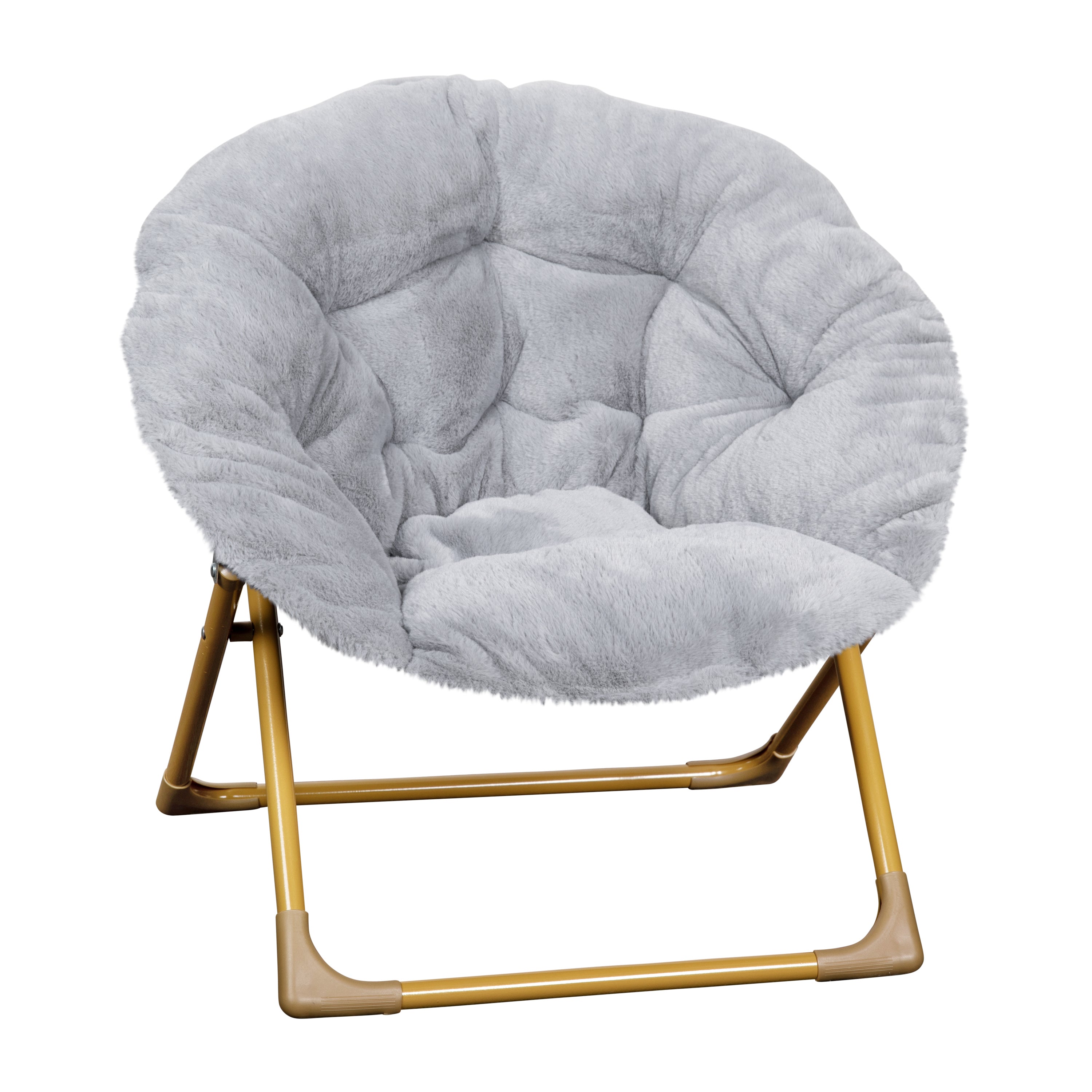 Gwen  23" Kids Cozy Mini Folding Saucer Chair, Faux Fur Moon Chair for Toddlers and Bedroom, Gray/Soft Gold