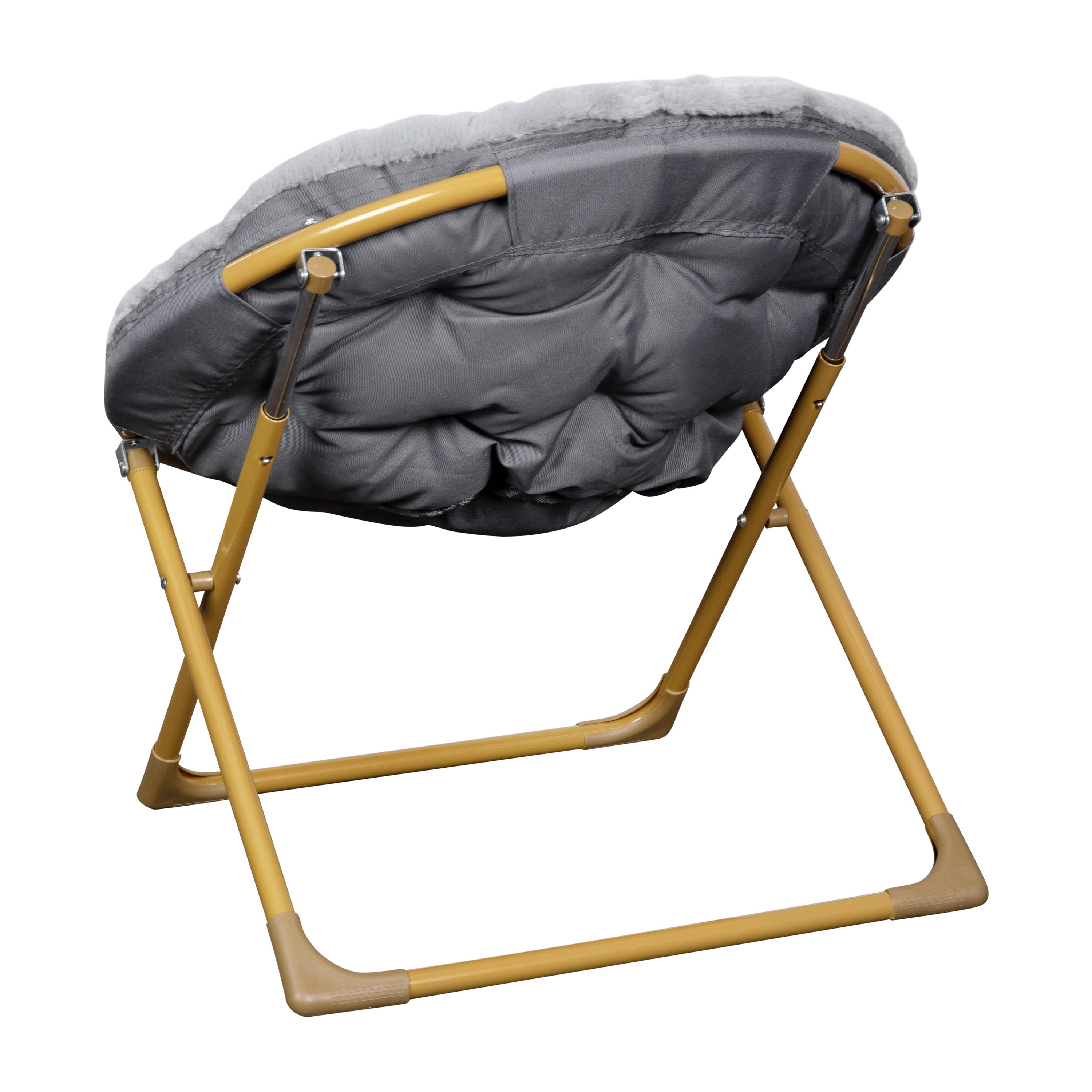 Gwen  23" Kids Cozy Mini Folding Saucer Chair, Faux Fur Moon Chair for Toddlers and Bedroom, Gray/Soft Gold