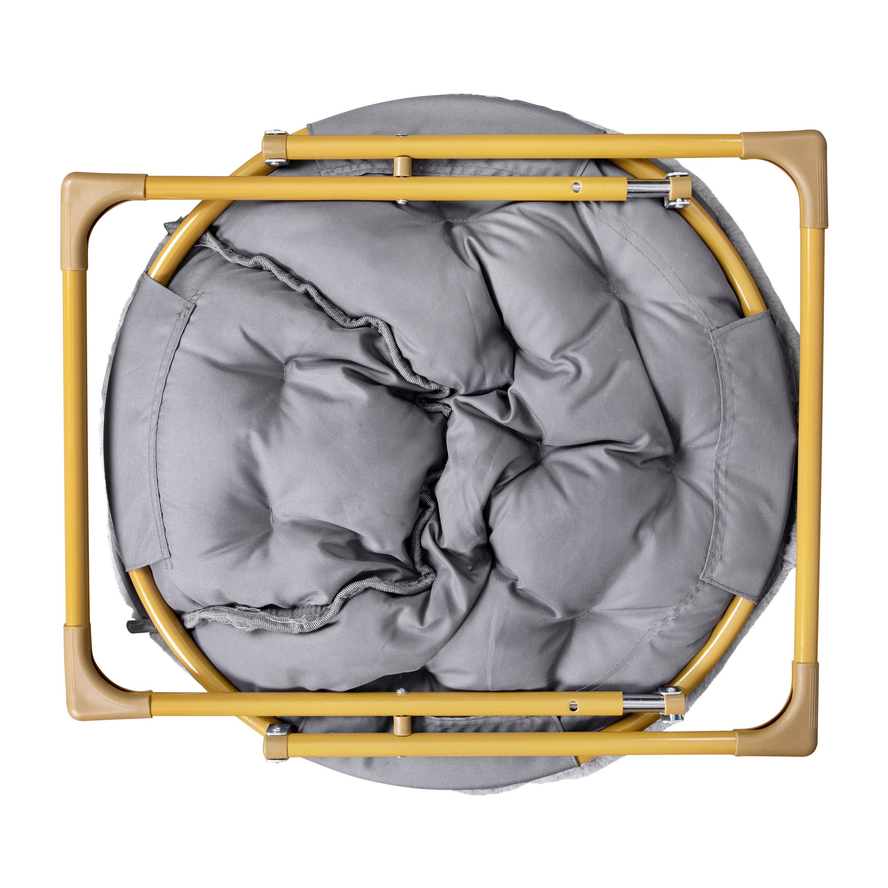 Gwen  23" Kids Cozy Mini Folding Saucer Chair, Faux Fur Moon Chair for Toddlers and Bedroom, Gray/Soft Gold