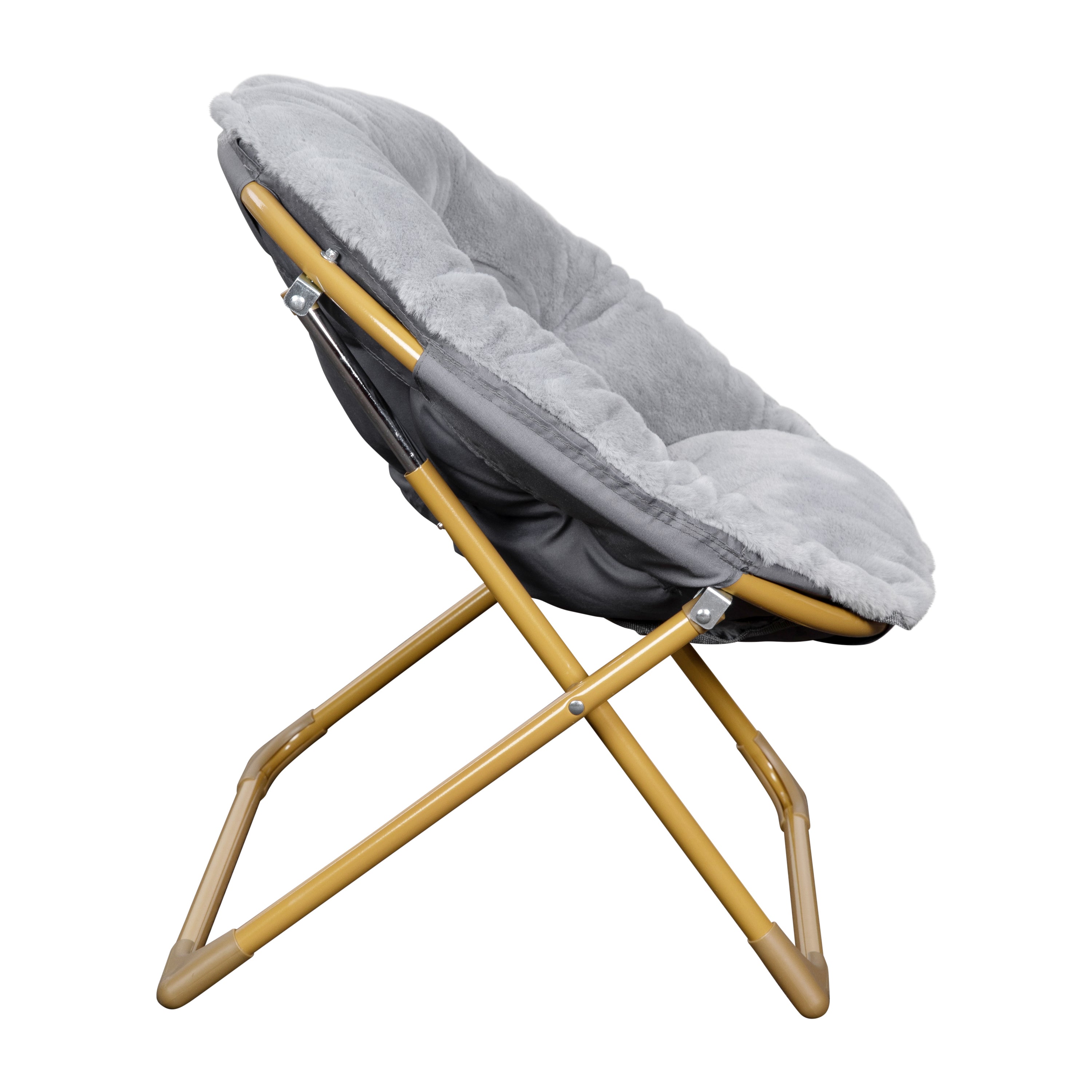Gwen  23" Kids Cozy Mini Folding Saucer Chair, Faux Fur Moon Chair for Toddlers and Bedroom, Gray/Soft Gold