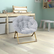 Gwen  23" Kids Cozy Mini Folding Saucer Chair, Faux Fur Moon Chair for Toddlers and Bedroom, Gray/Soft Gold