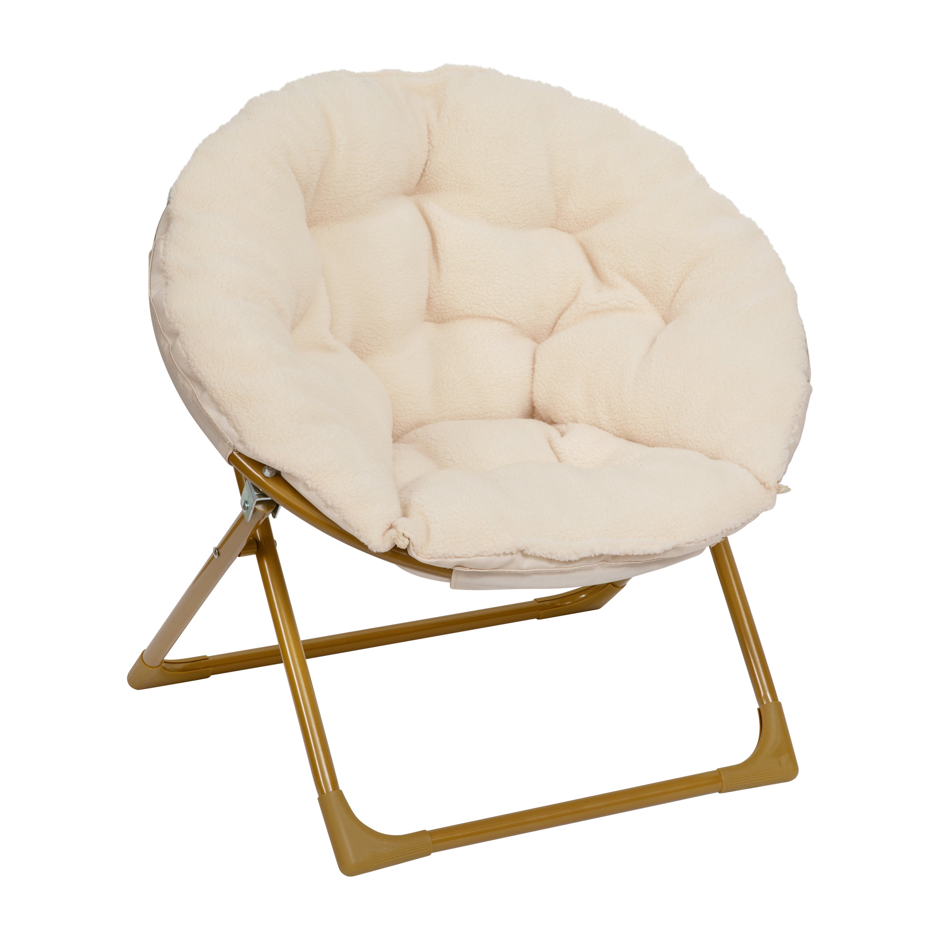Gwen 23" Kids Cozy Mini Folding Saucer Chair, Sherpa Moon Chair for Toddlers and Bedroom, Ivory/Soft Gold