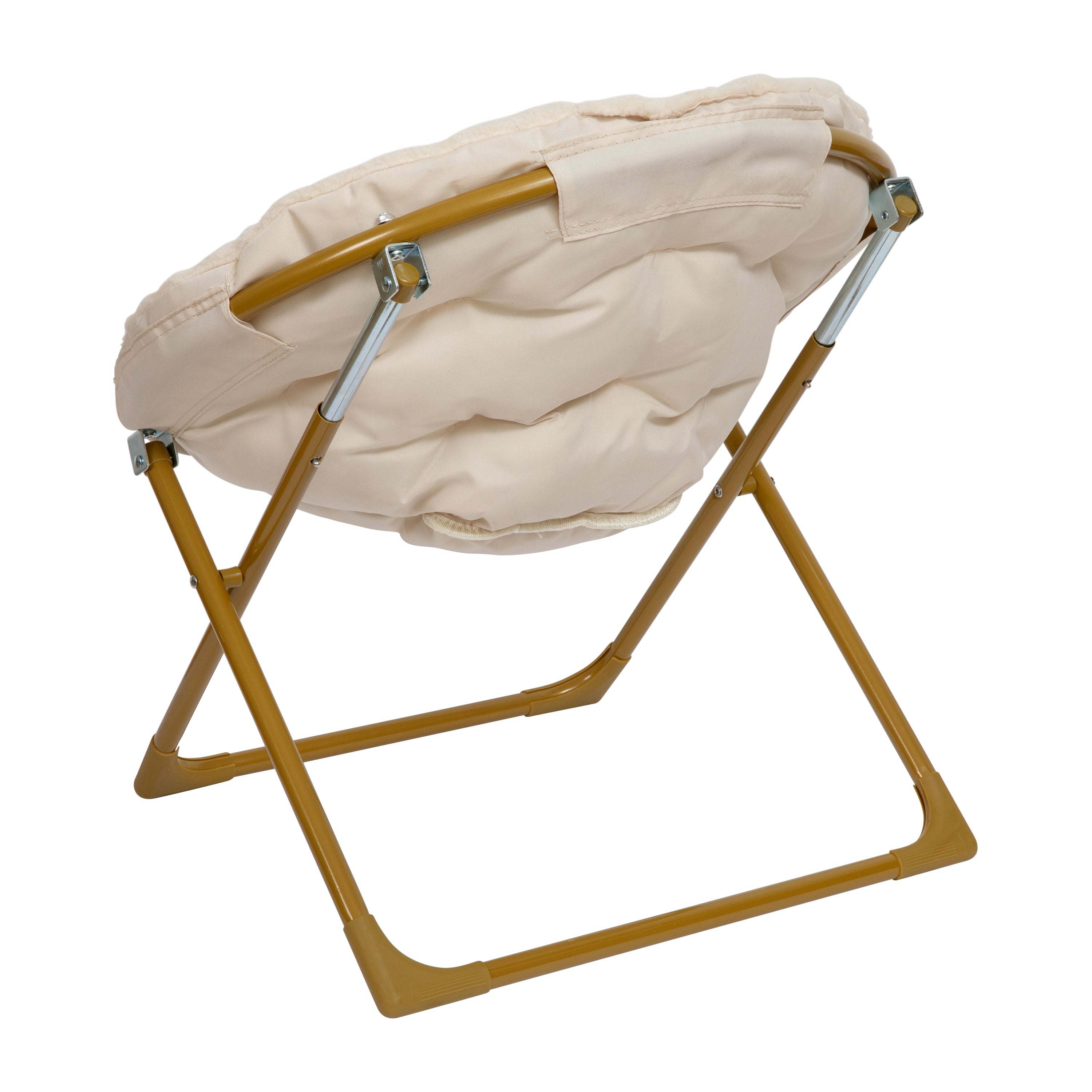 Gwen 23" Kids Cozy Mini Folding Saucer Chair, Sherpa Moon Chair for Toddlers and Bedroom, Ivory/Soft Gold