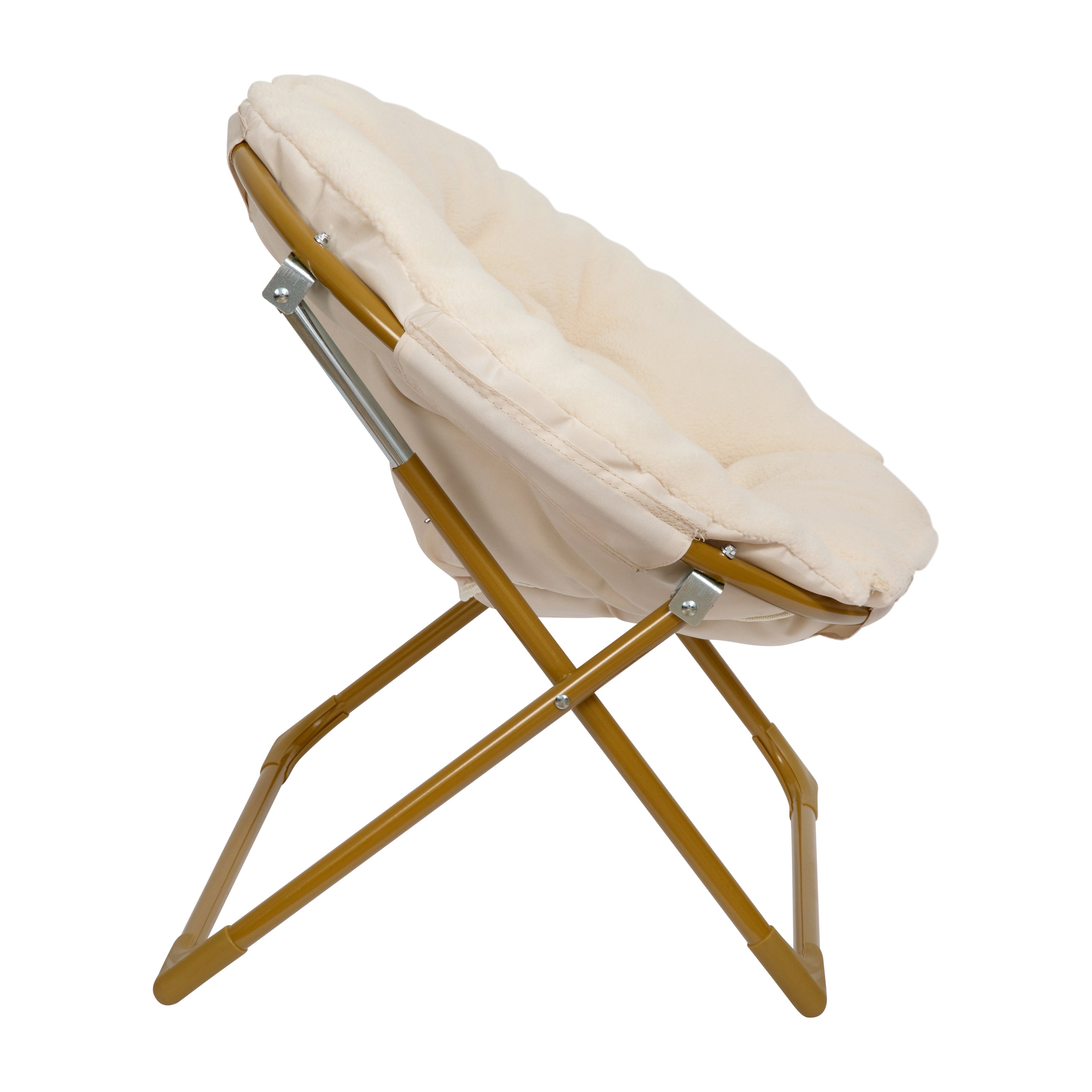 Gwen 23" Kids Cozy Mini Folding Saucer Chair, Sherpa Moon Chair for Toddlers and Bedroom, Ivory/Soft Gold