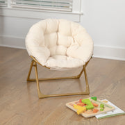 Gwen 23" Kids Cozy Mini Folding Saucer Chair, Sherpa Moon Chair for Toddlers and Bedroom, Ivory/Soft Gold