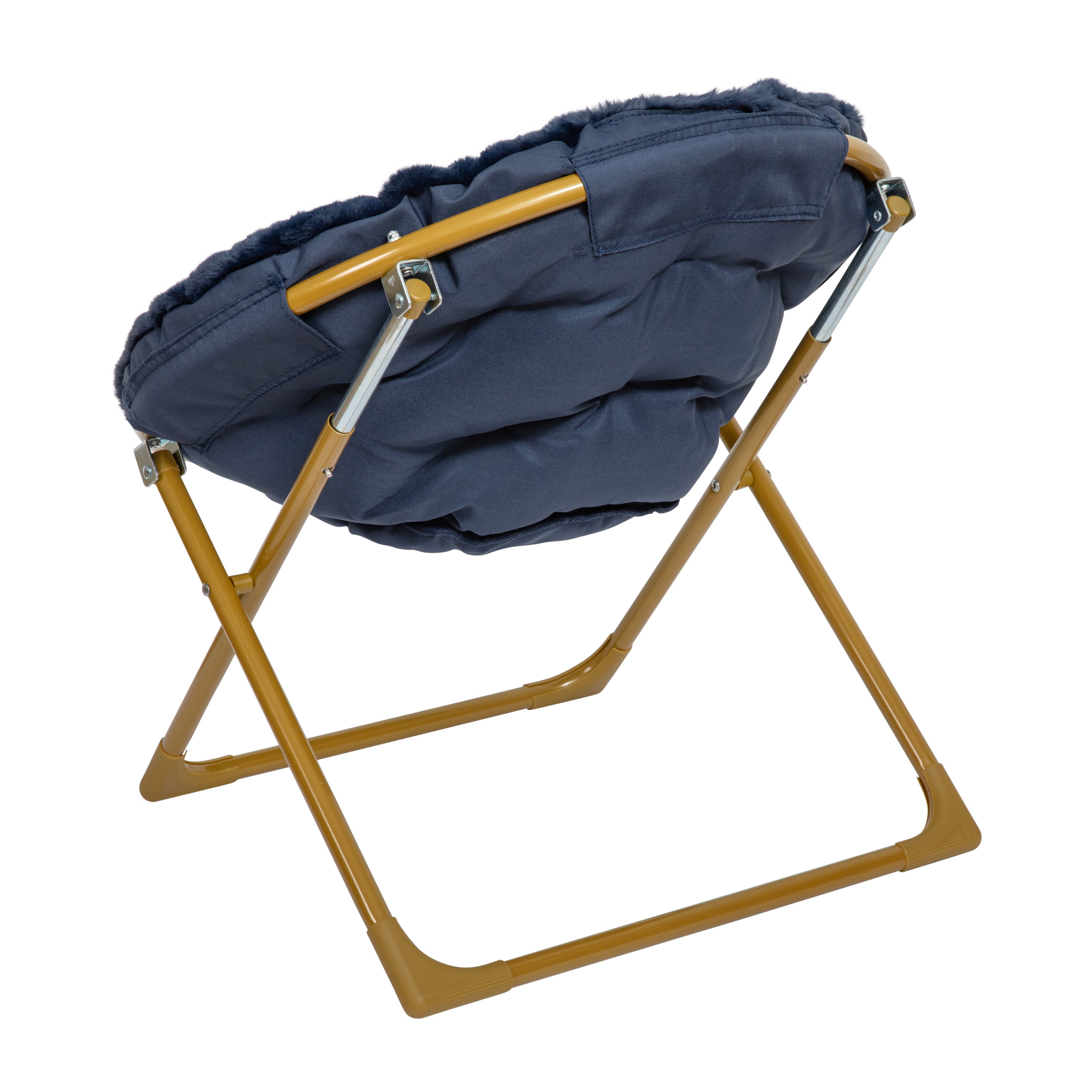 Gwen 23" Kids Cozy Mini Folding Saucer Chair, Faux Fur Moon Chair for Toddlers and Bedroom, Navy/Soft Gold