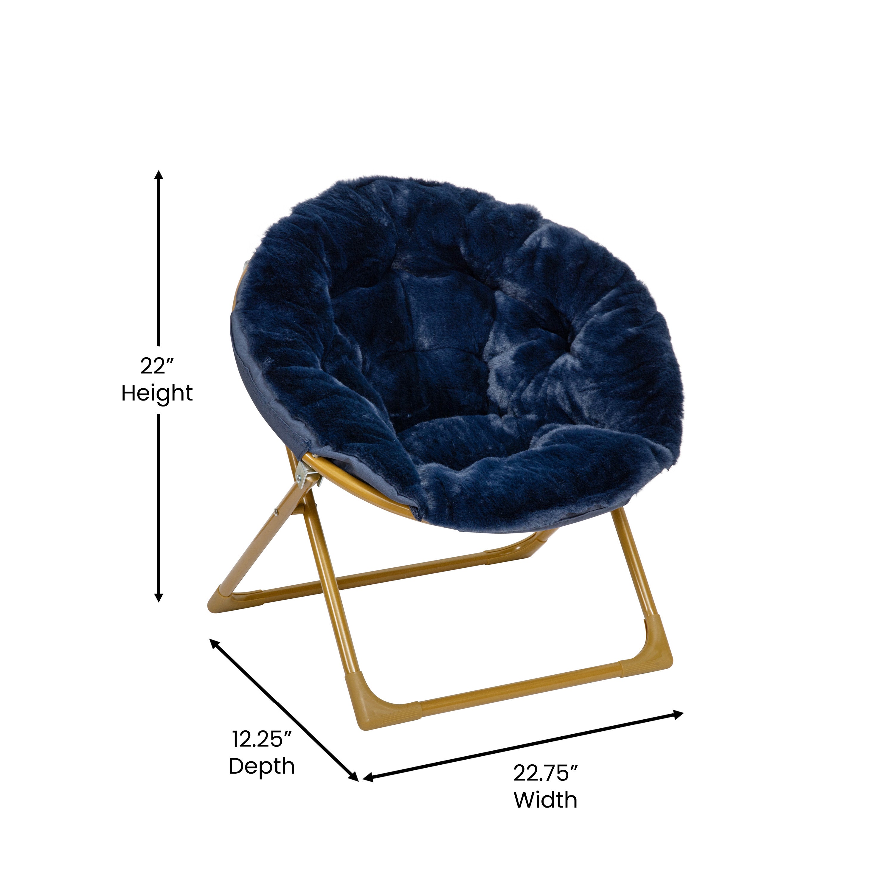 Gwen 23" Kids Cozy Mini Folding Saucer Chair, Faux Fur Moon Chair for Toddlers and Bedroom, Navy/Soft Gold
