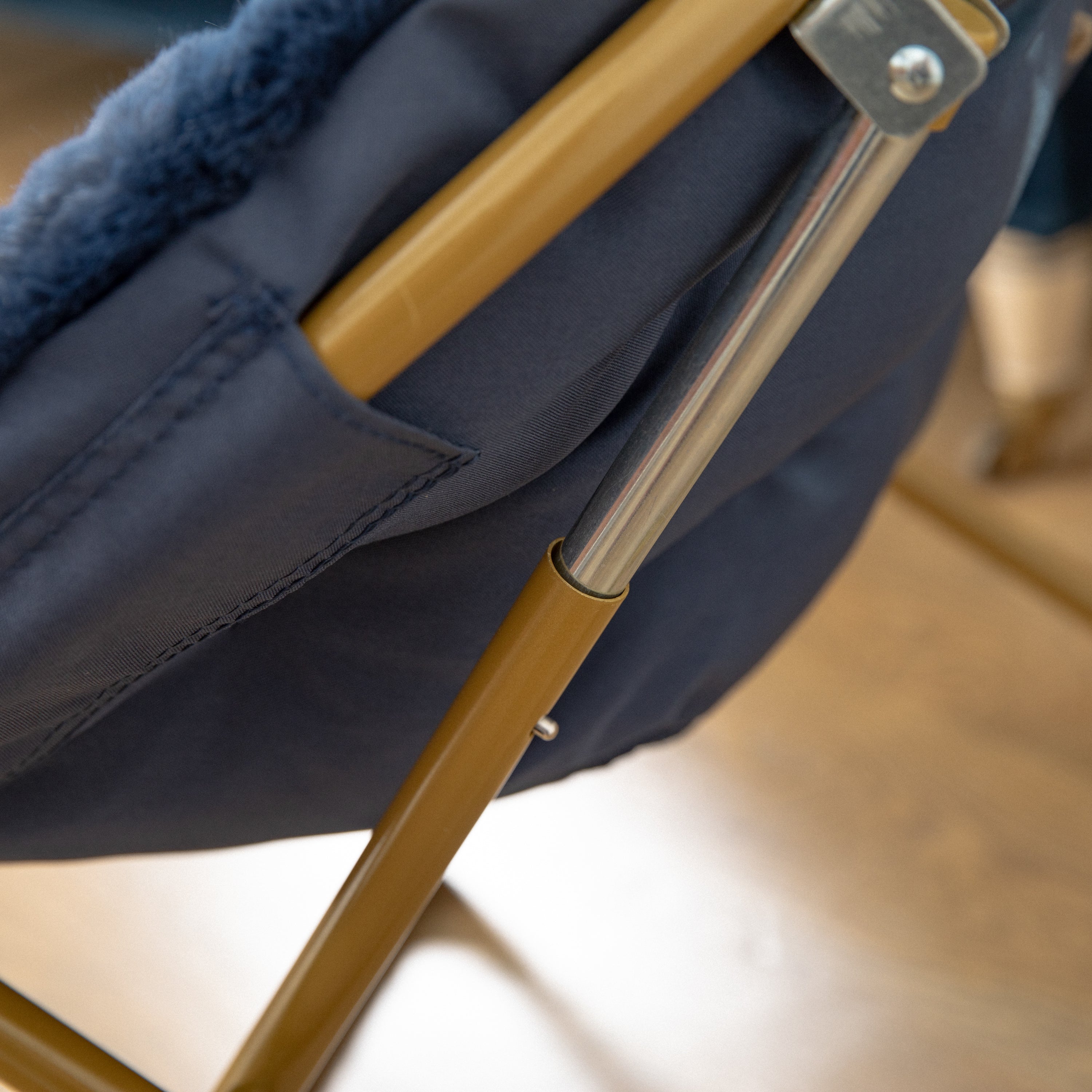 Gwen 23" Kids Cozy Mini Folding Saucer Chair, Faux Fur Moon Chair for Toddlers and Bedroom, Navy/Soft Gold