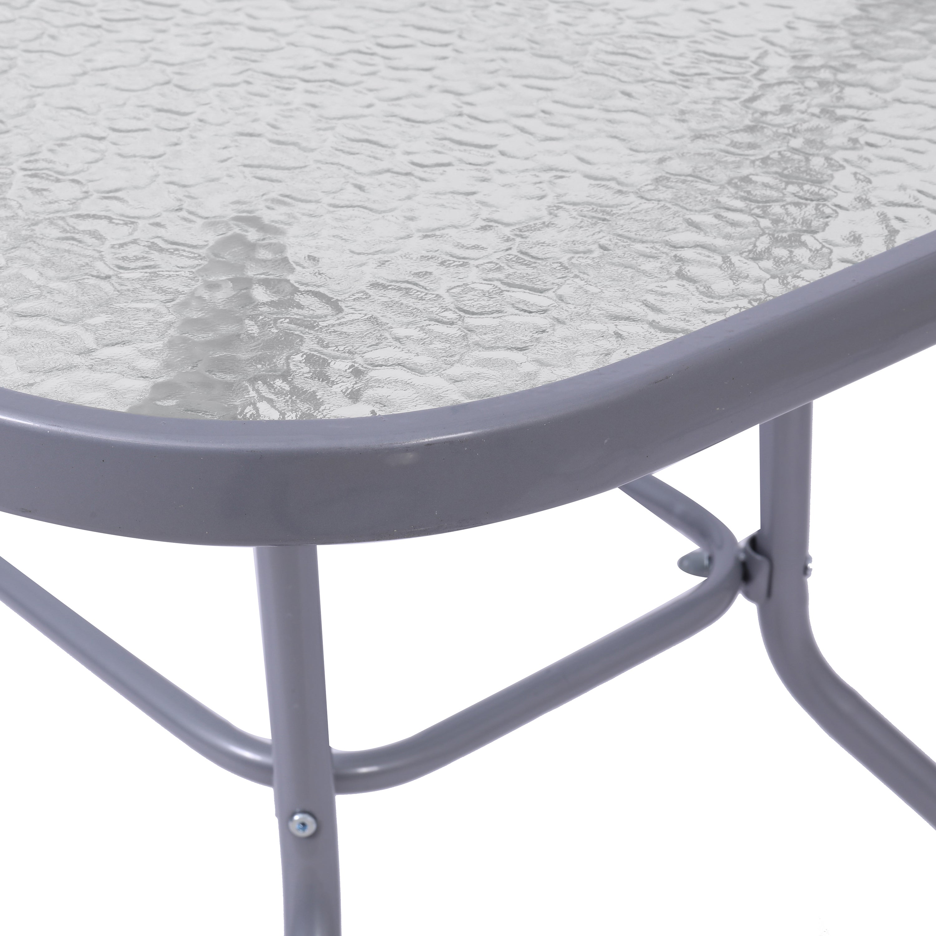 Tory Commercial Grade 27.5" x 47.25" Rectangular Patio Table with Tempered Glass Top with Umbrella Hole and Steel Tube Frame in Silver