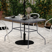 Tory Commercial Grade 27.5" x 47.25" Rectangular Patio Table with Tempered Glass Top with Umbrella Hole and Steel Tube Frame in Silver