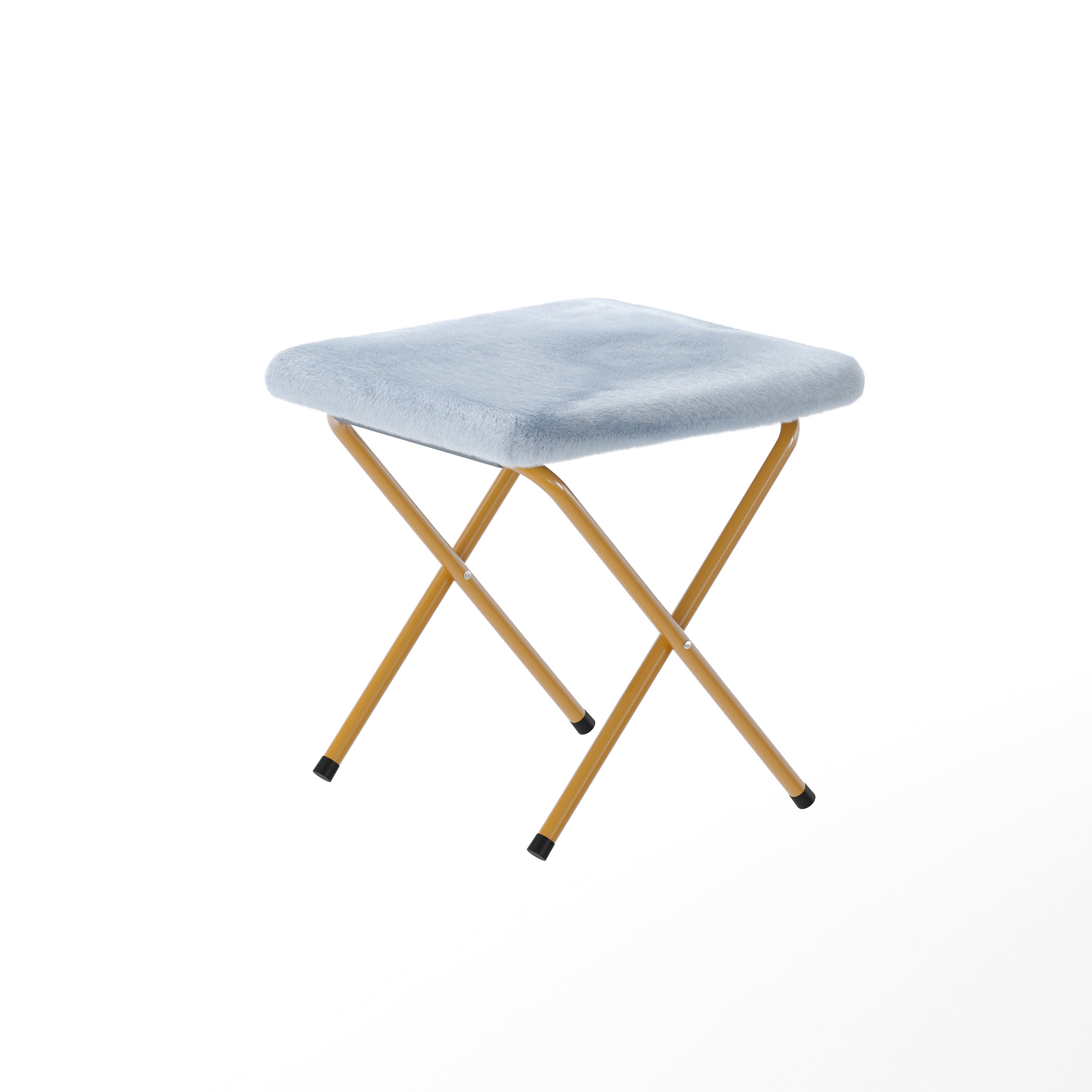 Archer 28" Oversized Portable Faux Fur Folding Saucer Chair with Folding Ottoman for Dorm, Bedroom, Dusty Aqua Faux Fur/Soft Gold Frame