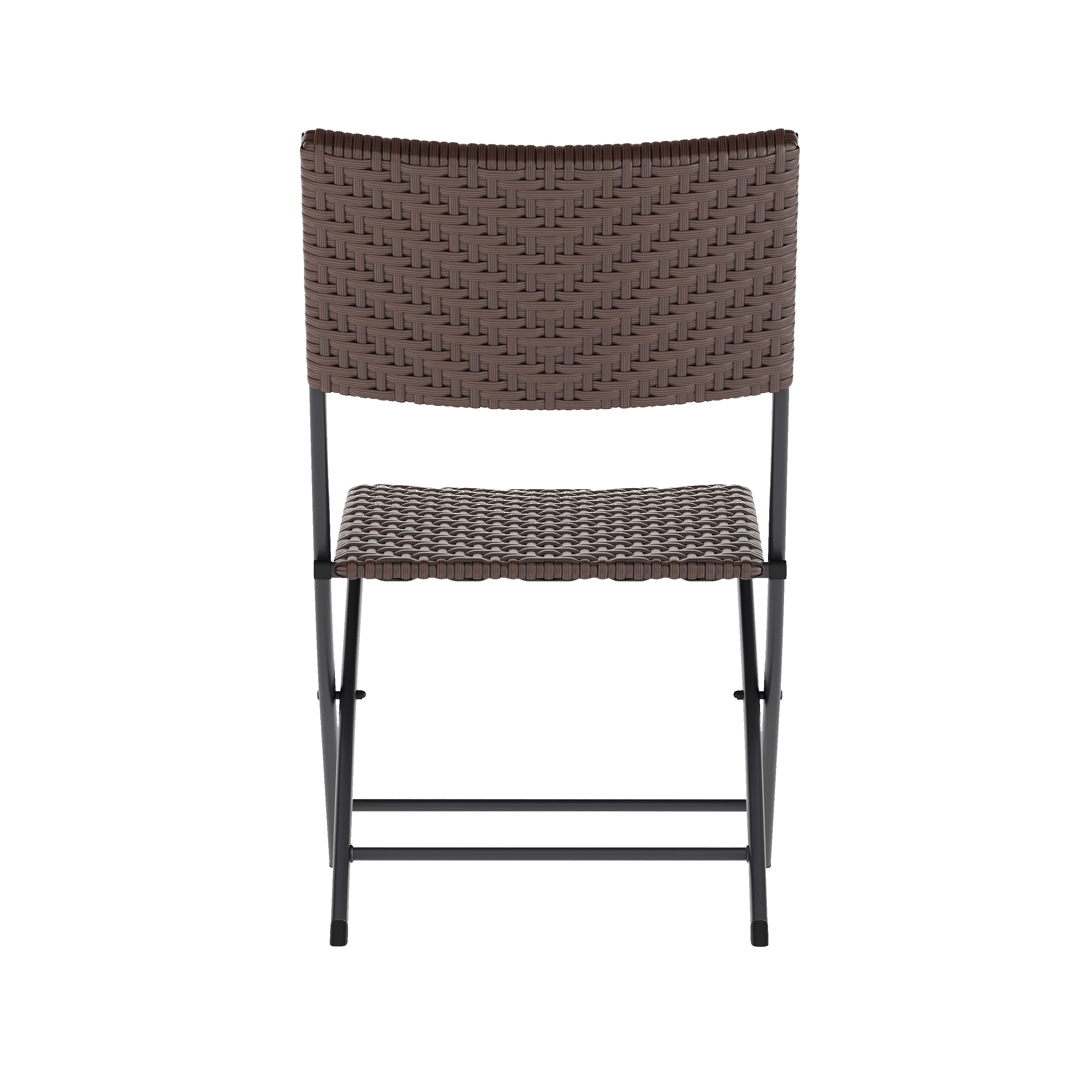 Rouen Three Piece Commercial Grade Foldable Bistro Set, Indoor/Outdoor PE Rattan Back, Seat and Table Top, Brown with Black Steel Frames
