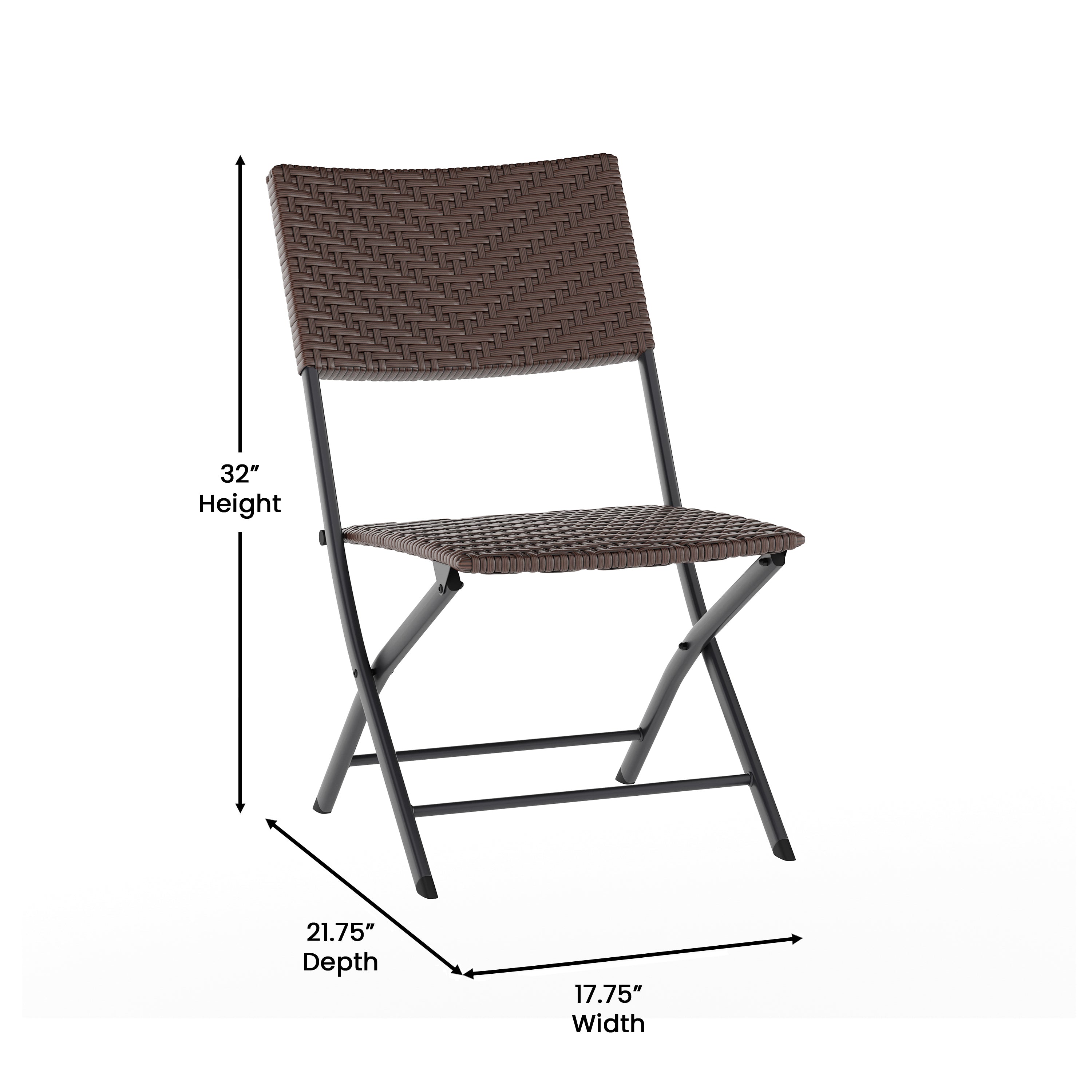 Rouen Three Piece Commercial Grade Foldable Bistro Set, Indoor/Outdoor PE Rattan Back, Seat and Table Top, Brown with Black Steel Frames