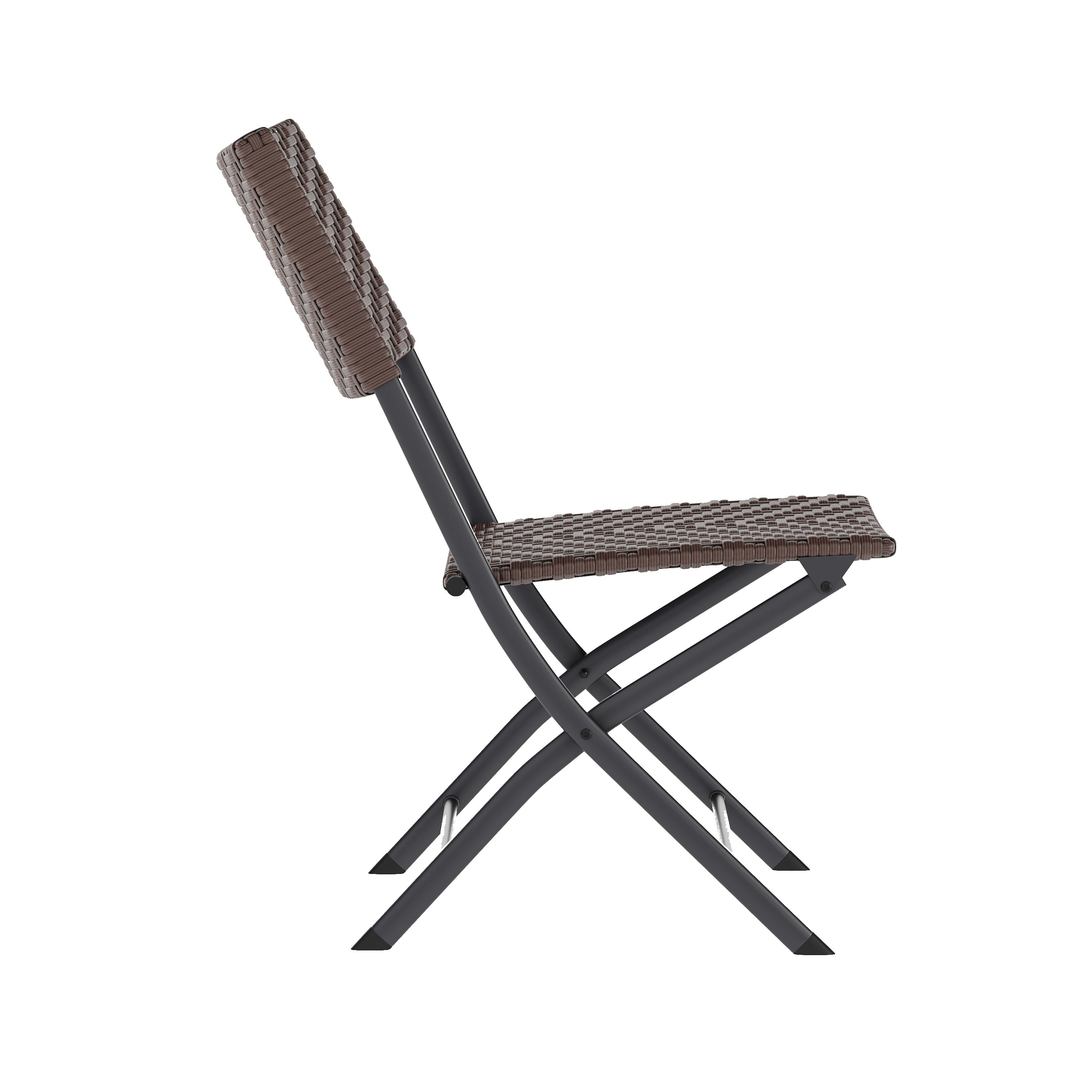 Rouen Three Piece Commercial Grade Foldable Bistro Set, Indoor/Outdoor PE Rattan Back, Seat and Table Top, Brown with Black Steel Frames
