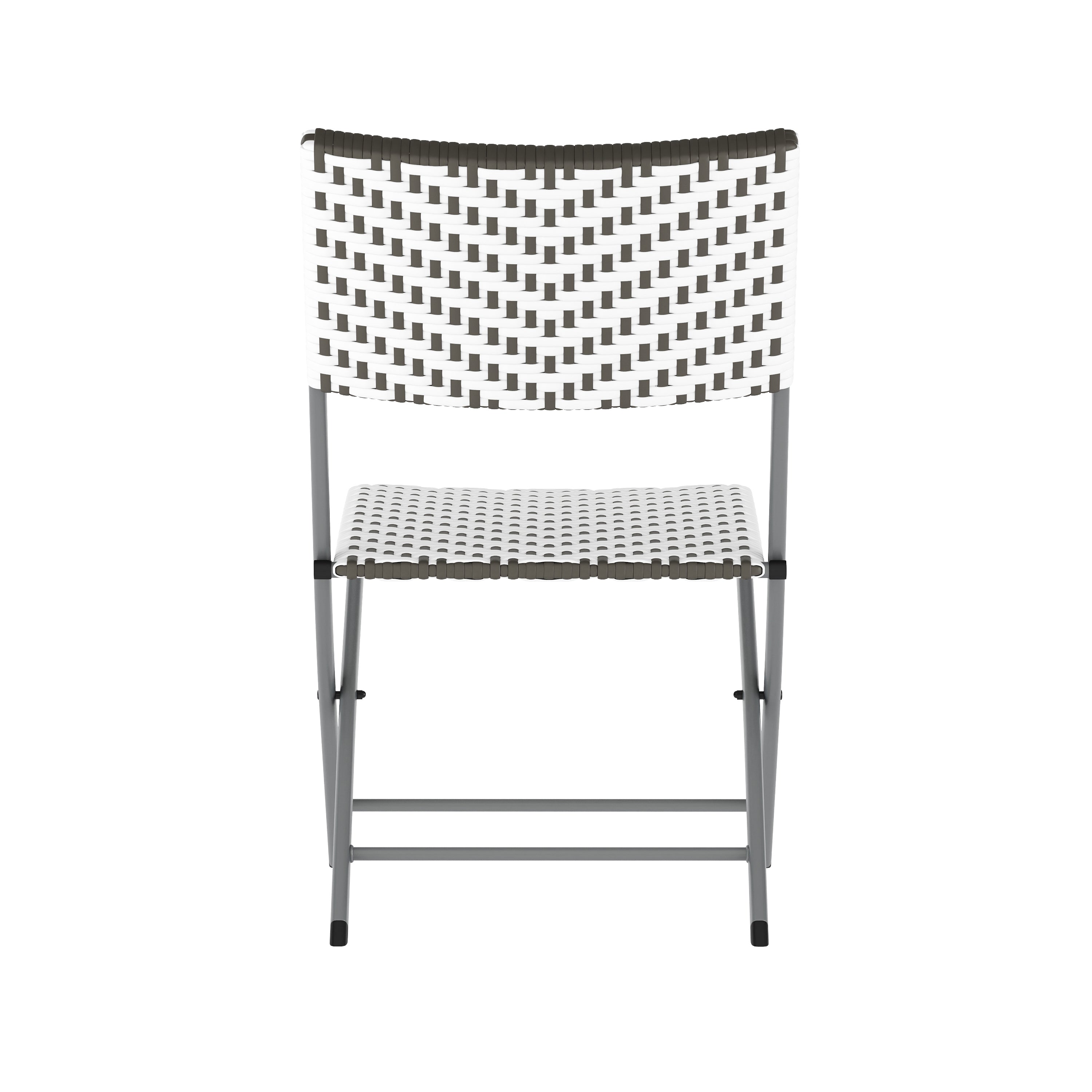 Rouen Three Piece Commercial Grade Foldable Bistro Set, Indoor/Outdoor PE Rattan Back, Seat and Table Top, Gray/White with Charcoal Steel Frame
