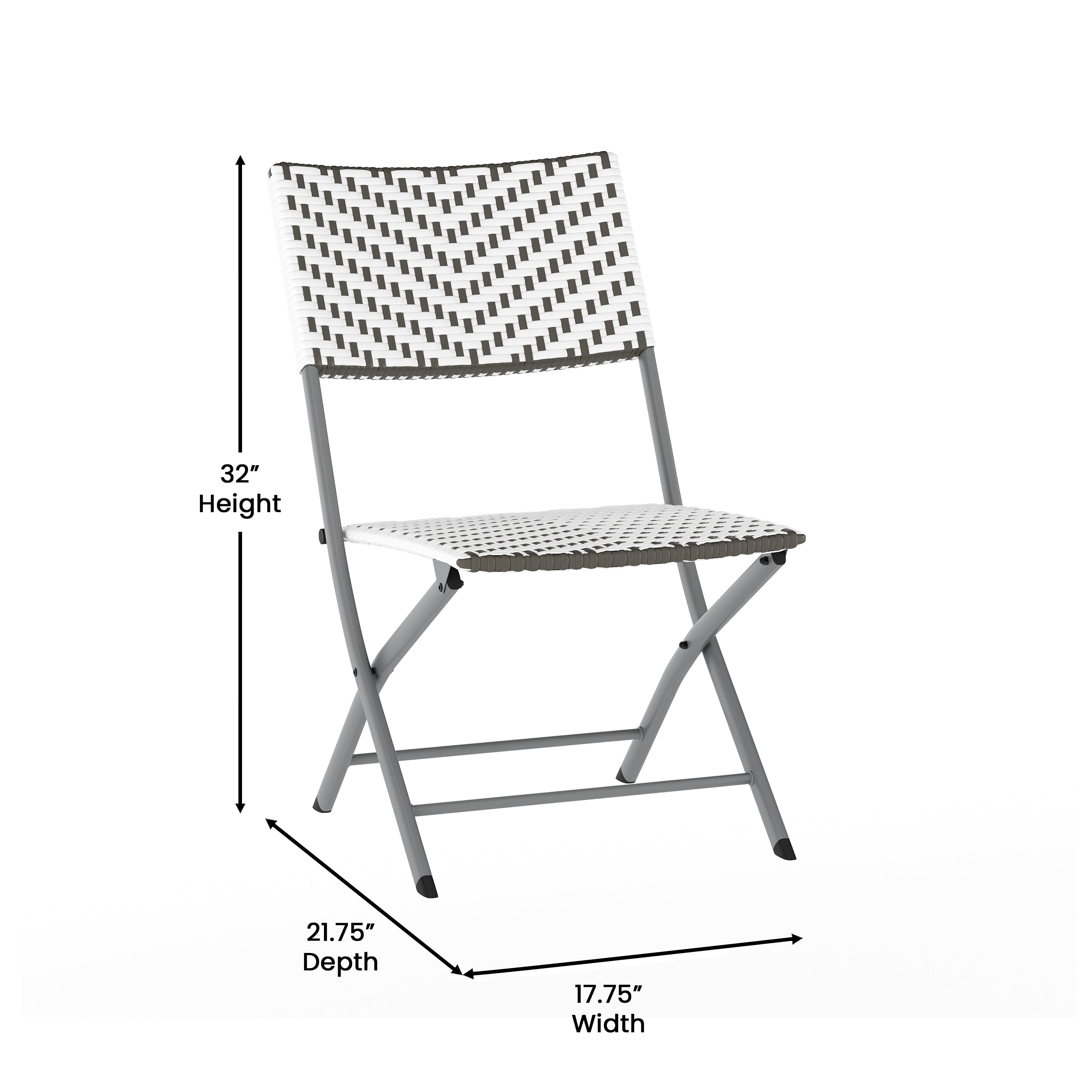 Rouen Three Piece Commercial Grade Foldable Bistro Set, Indoor/Outdoor PE Rattan Back, Seat and Table Top, Gray/White with Charcoal Steel Frame
