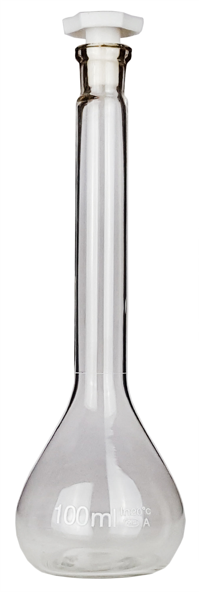 Flask Volumetric, Borosilicate Glass 100ml, Plastic Stopper.
