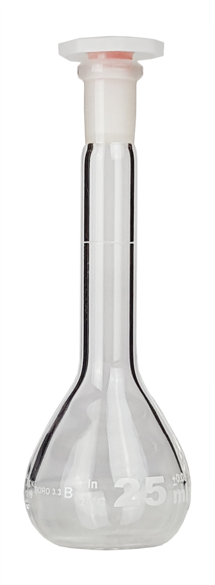 Flask Volumetric, Borosilicate Glass 25ml, Plastic Stopper.