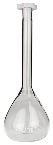 Flask Volumetric, Borosilicate Glass 250ml, Plastic Stopper.