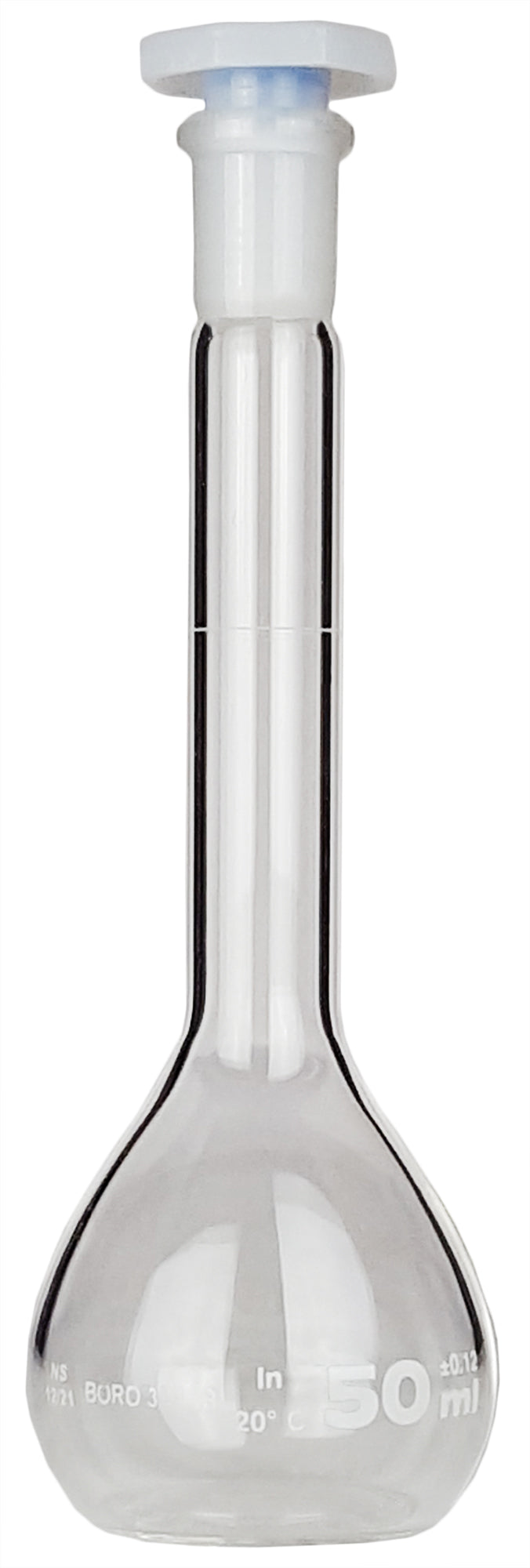 Flask Volumetric, Borosilicate Glass 50ml, Plastic Stopper.