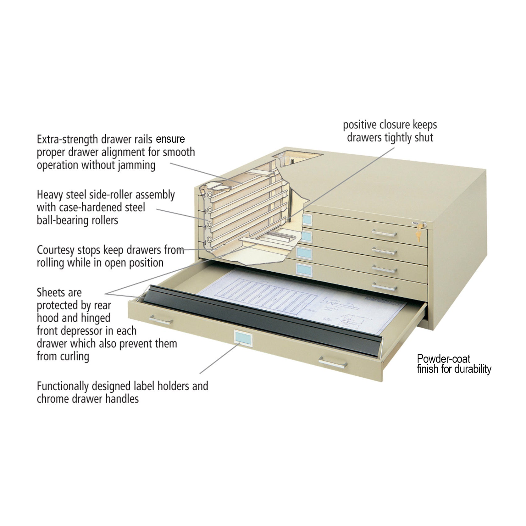 Flat File Stl 5 Drwr Lg Blk
