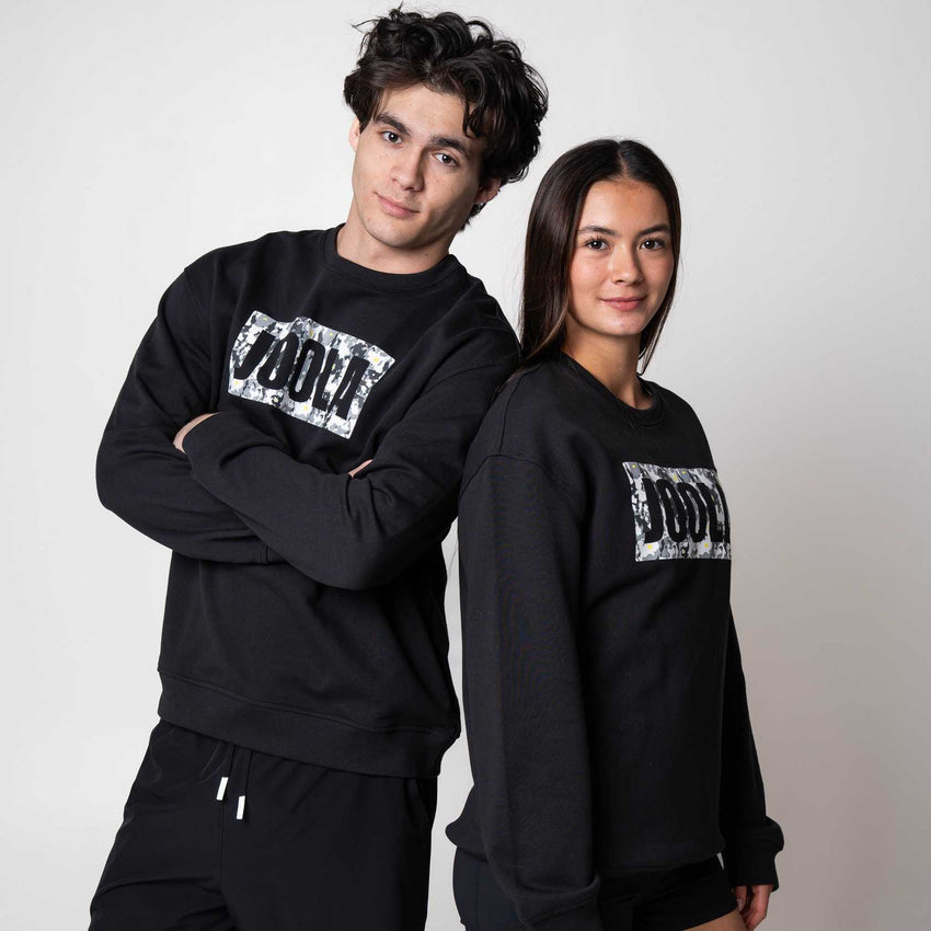 Unisex Fleece Graphic Crew (Black) - XS