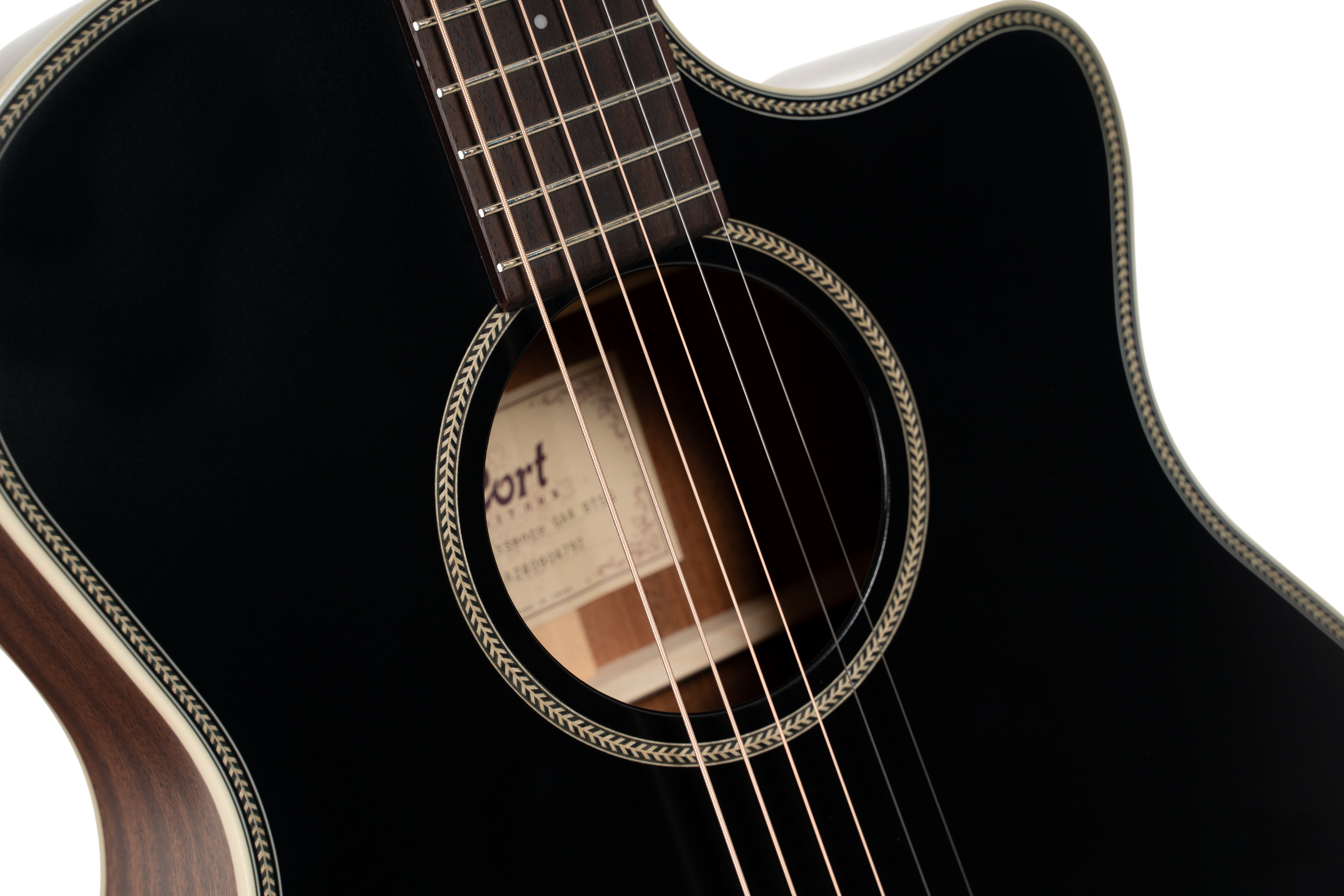 Cort GA4BTSG Essence Series ES-GA4 Auditorium Acoustic Electric Guitar. Black Top Semi Gloss