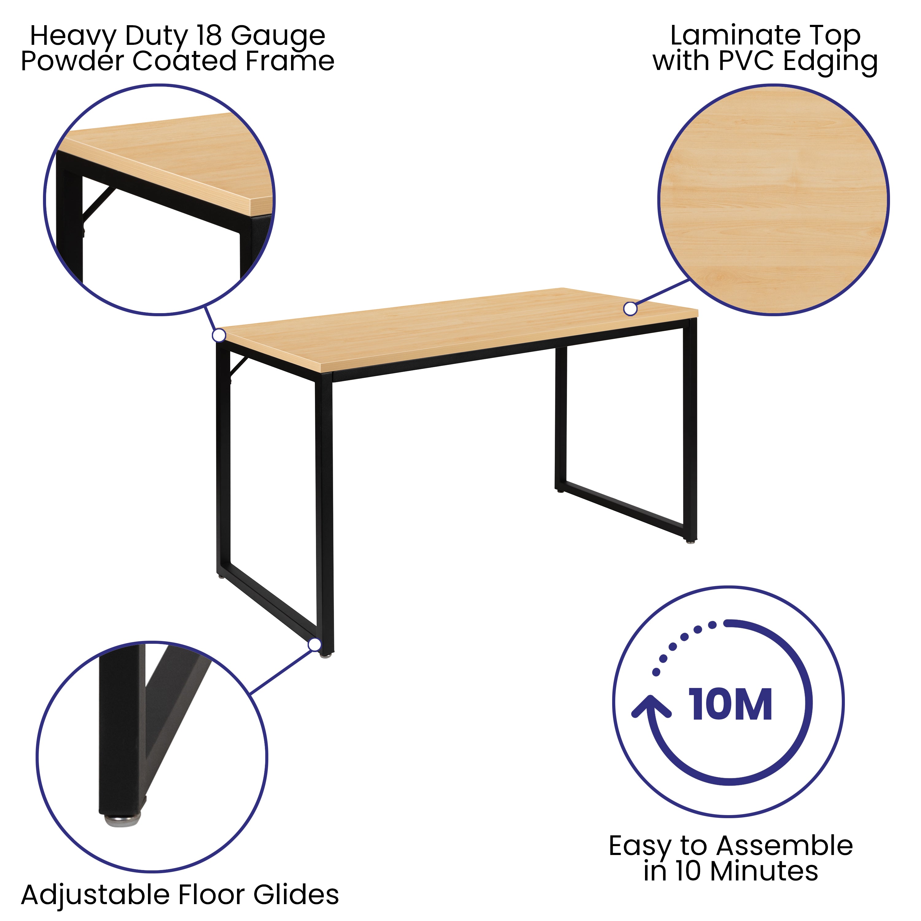 Tiverton Industrial Modern Desk - Commercial Grade Office Computer Desk and Home Office Desk - 47" Long (Maple/Black)