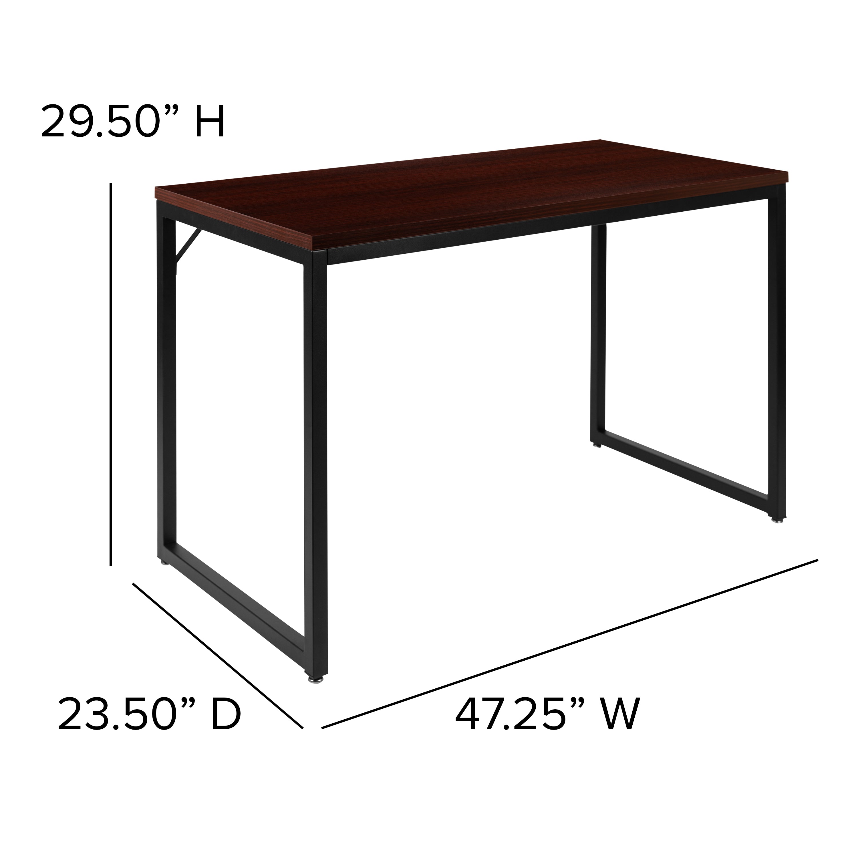 Tiverton Industrial Modern Desk - Commercial Grade Office Computer Desk and Home Office Desk - 47" Long (Mahogany/Black)