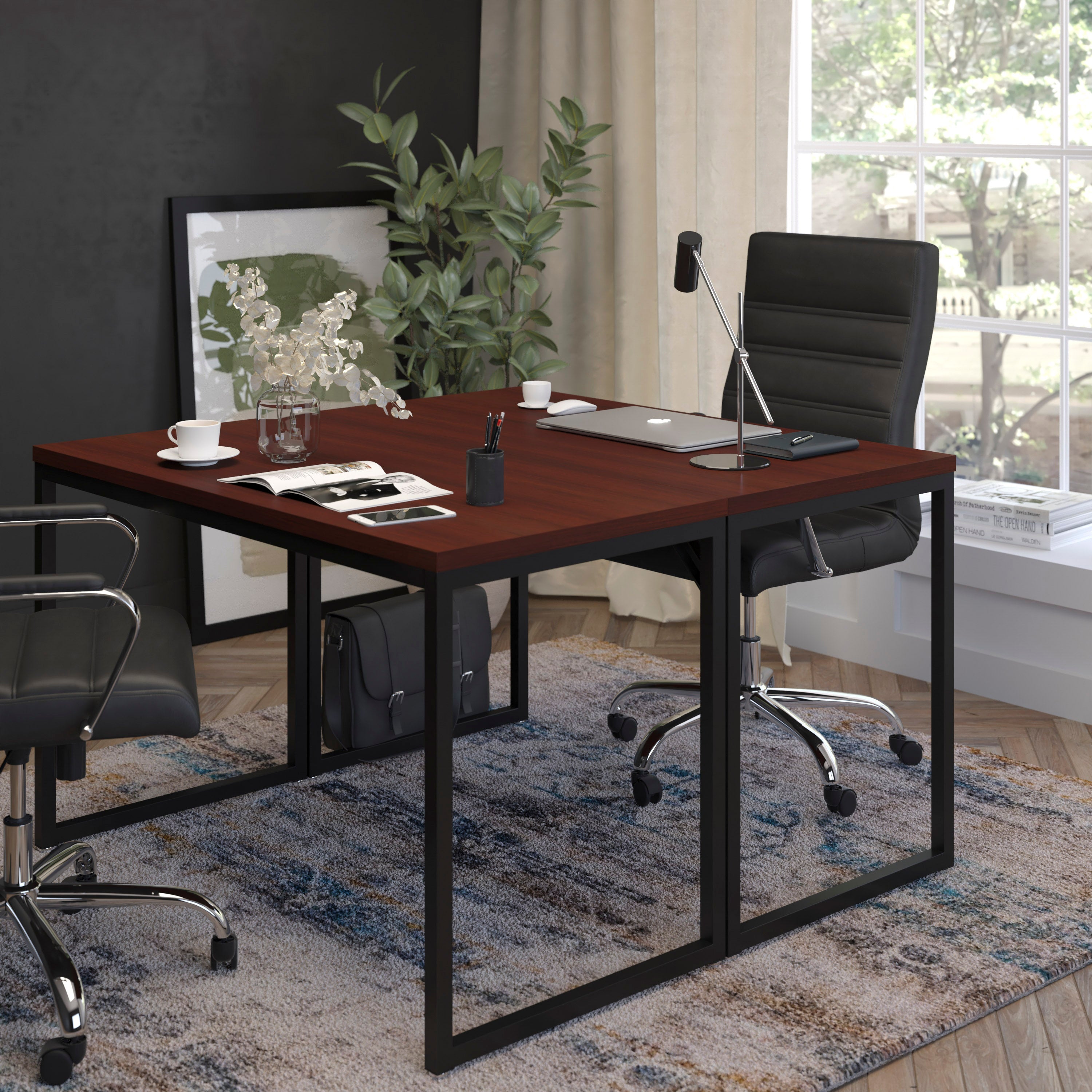 Tiverton Industrial Modern Desk - Commercial Grade Office Computer Desk and Home Office Desk - 47" Long (Mahogany/Black)