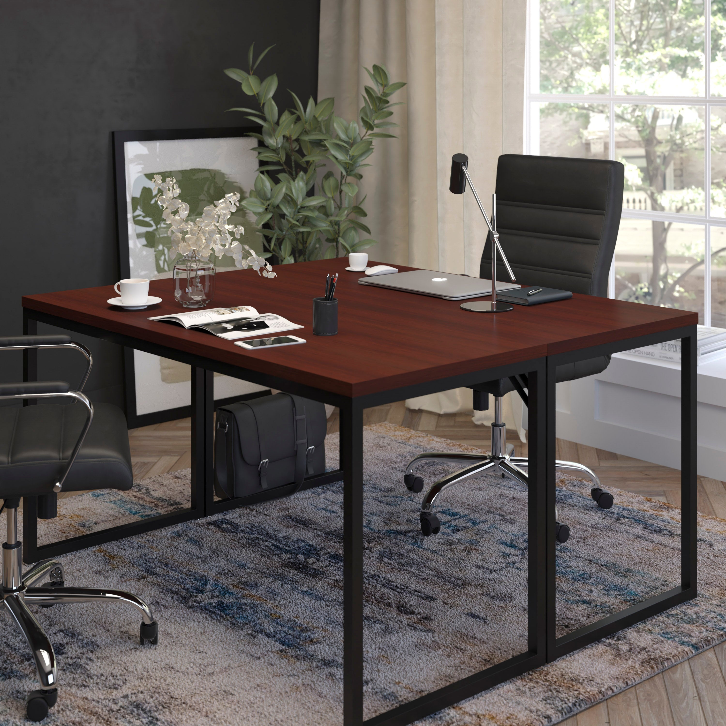 Modern Commercial Grade Desk Industrial Style Computer Desk Sturdy Home Office Desk - 55" Length-Mahogany