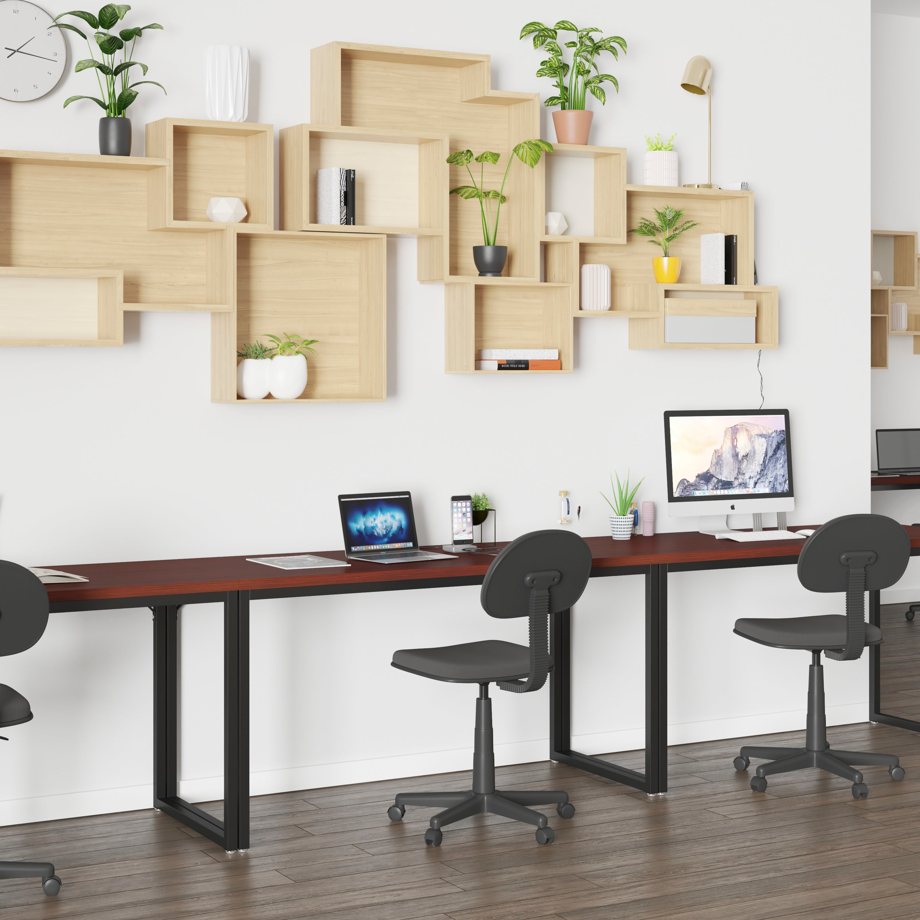 Modern Commercial Grade Desk Industrial Style Computer Desk Sturdy Home Office Desk - 55" Length-Mahogany
